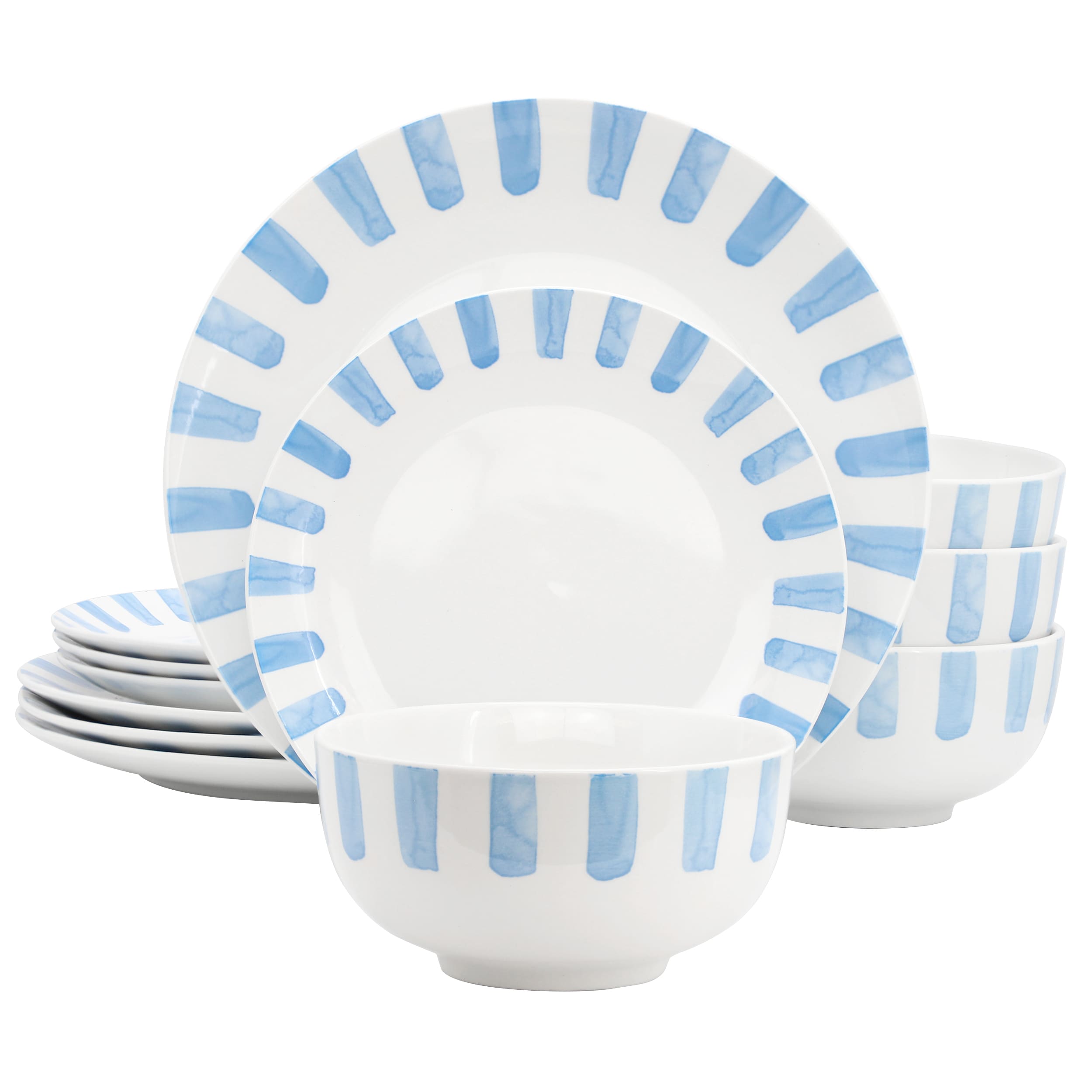 Gibson  Home Pacific Waves 12 Piece Round Ceramic Dinnerware Set in Blue