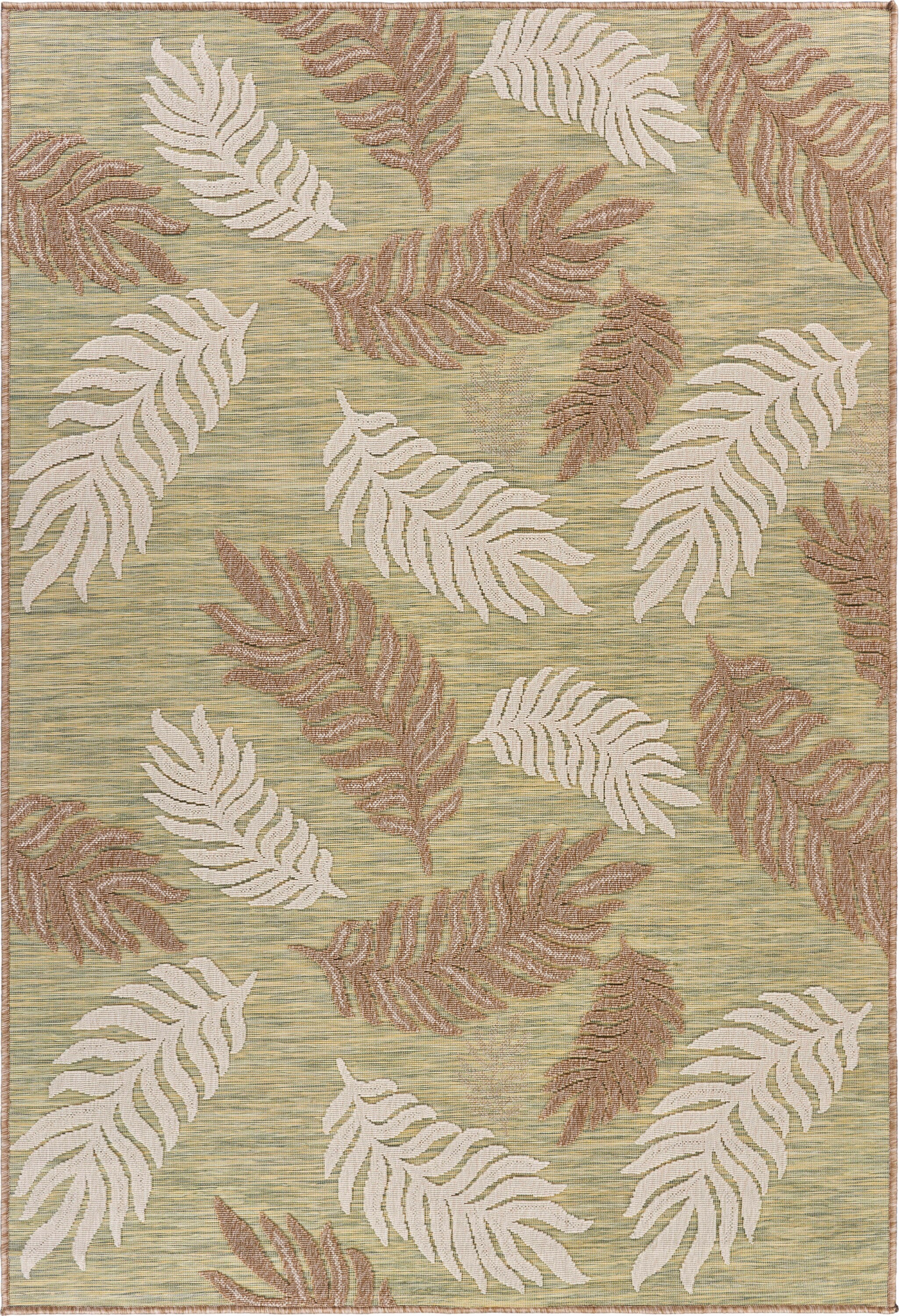 Tropical Green Leaf 5' x 7' Easy-Care Indoor/Outdoor Area Rug