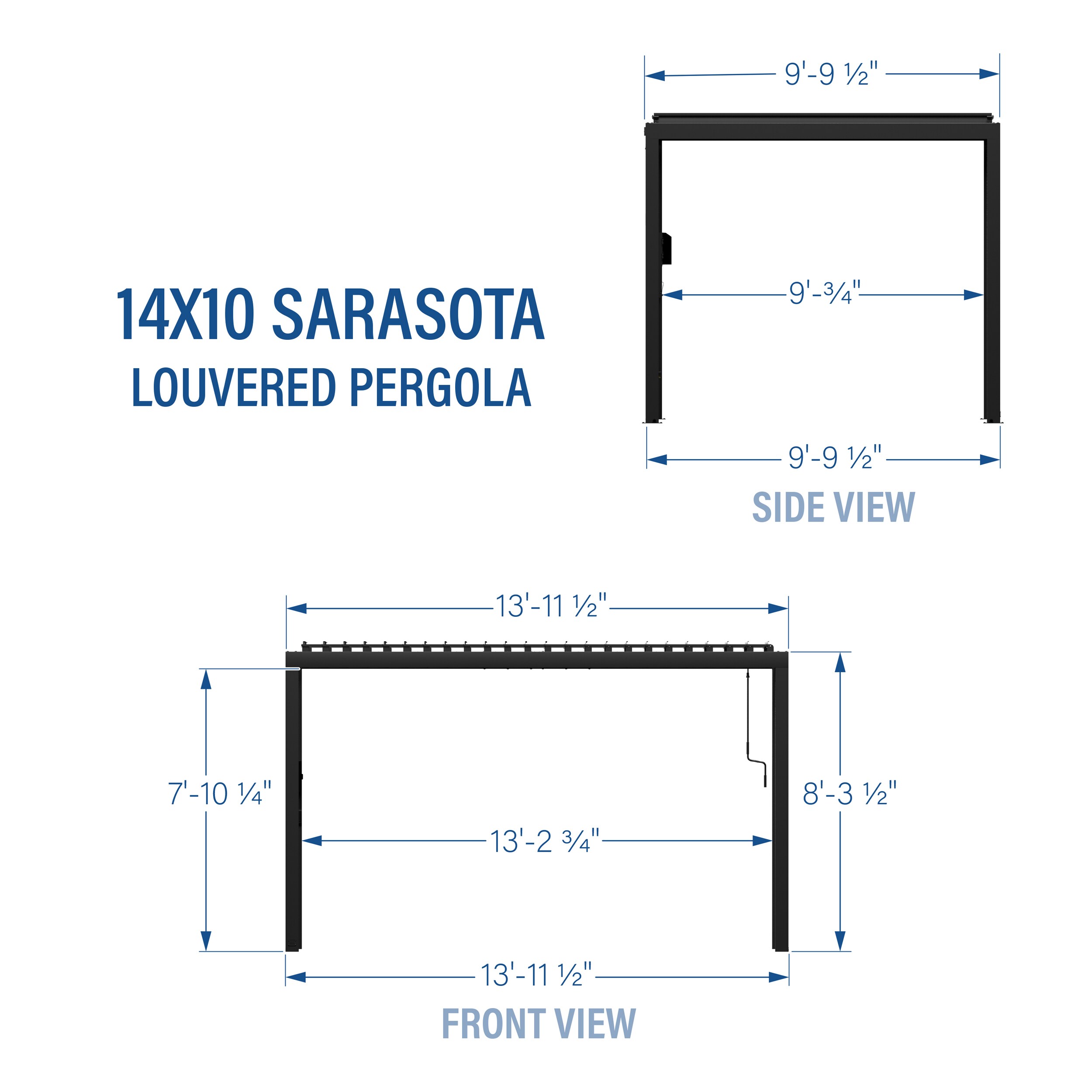 Sarasota Black Steel Louvered Pergola with Canopy
