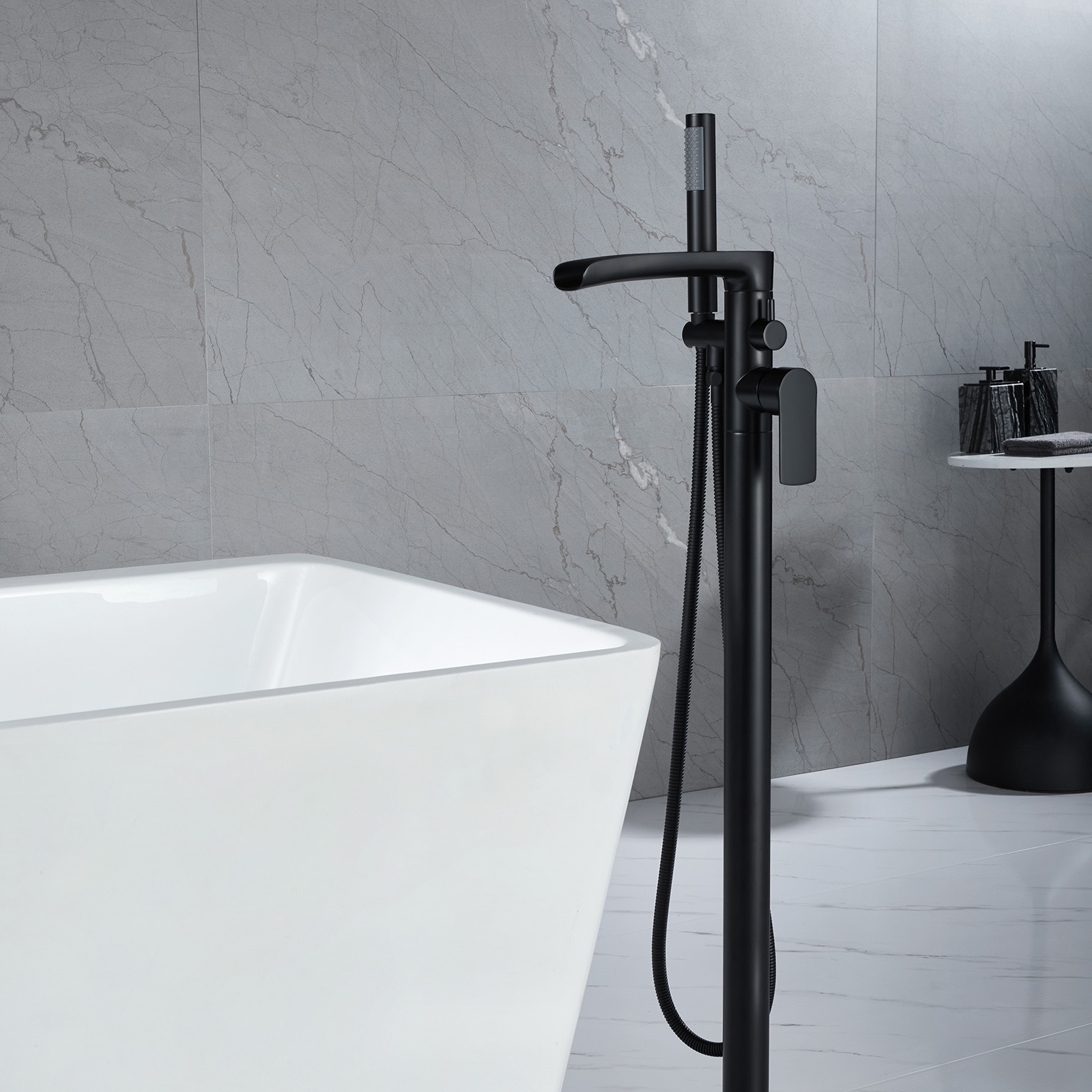 bwe-matte-black-1-handle-freestanding-waterfall-bathtub-faucet-with