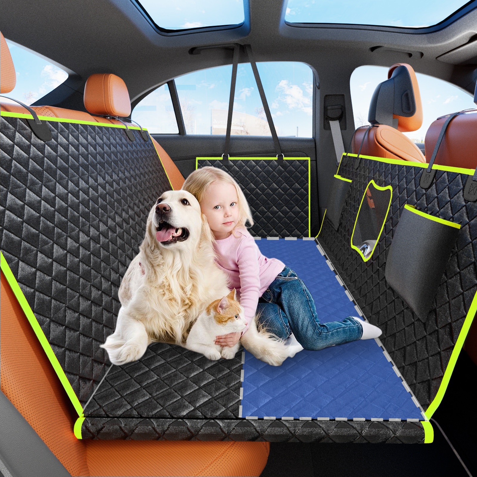 LOVMOR Back Seat Extender for Dogs with Detachable Hard Bottom Waterproof Dog Car Seat Cover Holds 400lbs with Mesh Window