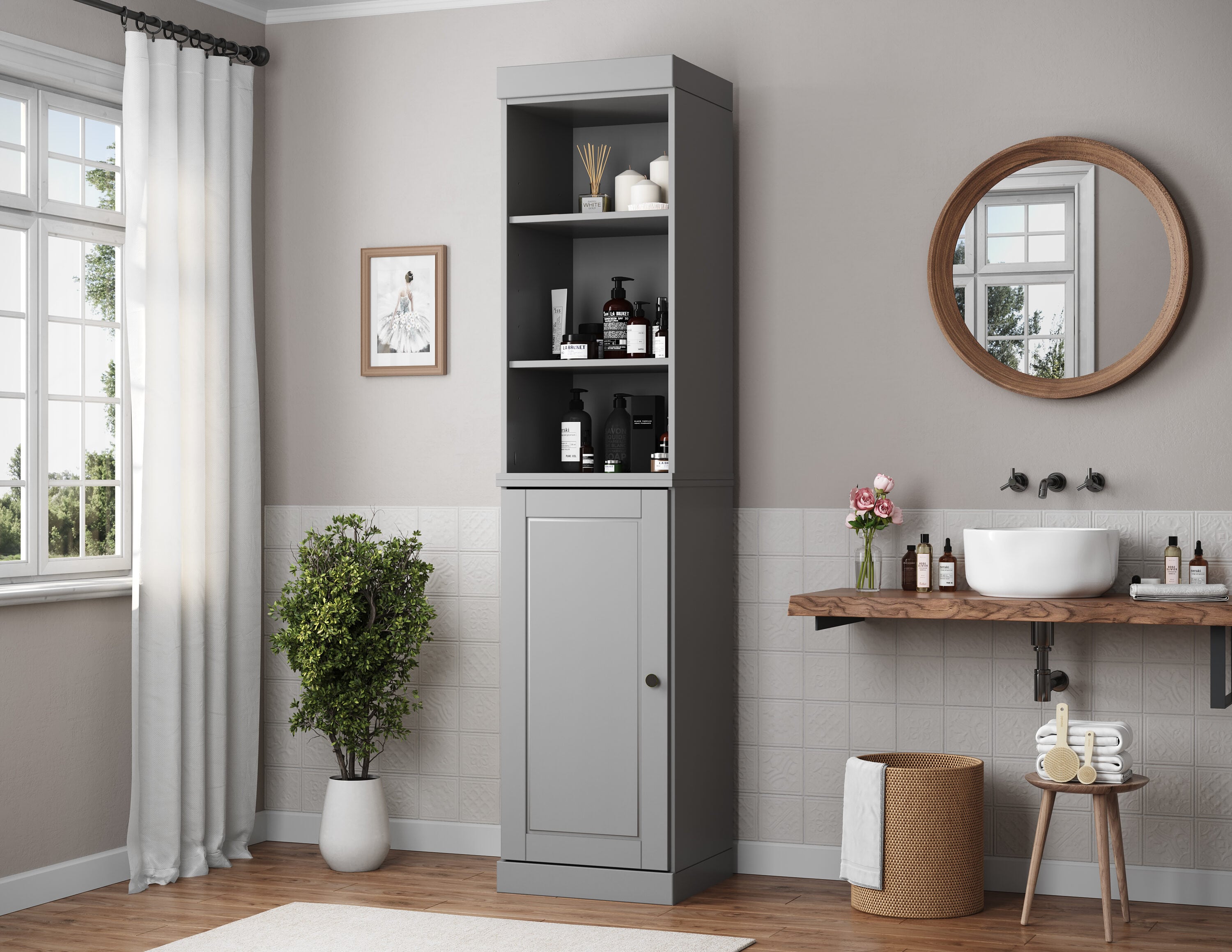 Palace Imports Solid Wood Tall Modular Narrow Raised Panel Bathroom Linen Laundry Room Storage Cabinet