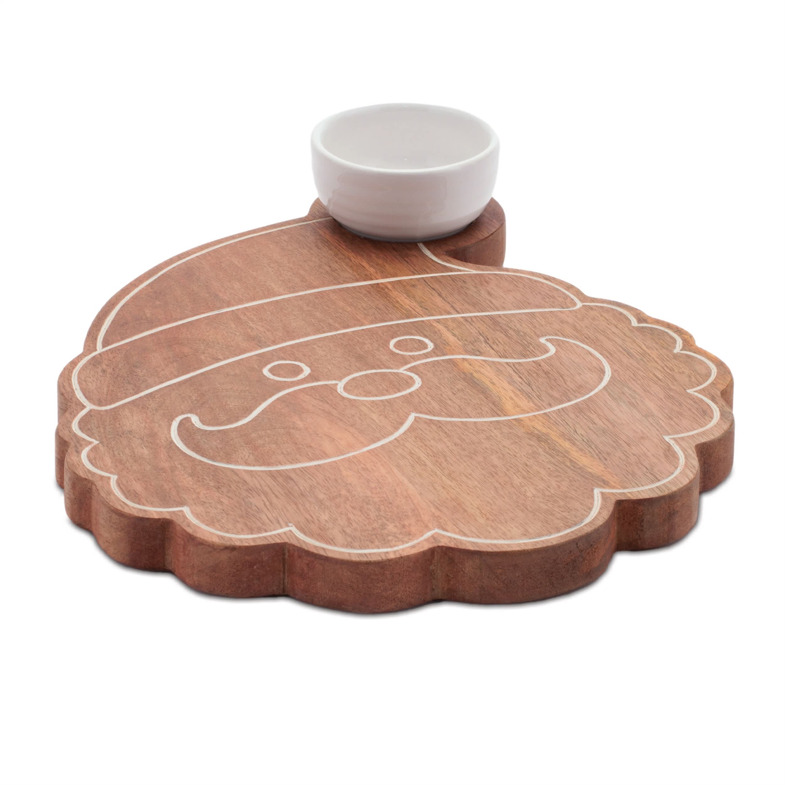 Melrose International Santa Wood Platter with Ceramic Dip Bowl 12 IN L