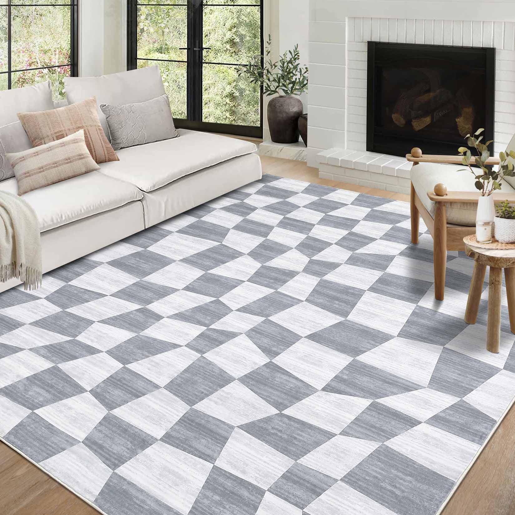 Garvee YXY-LO-PHO-14B2SX3H 8 x 10 (ft) Loomed Polyester Gray Rectangular Indoor Geometric Mid-Century Modern Machine washable Area rug