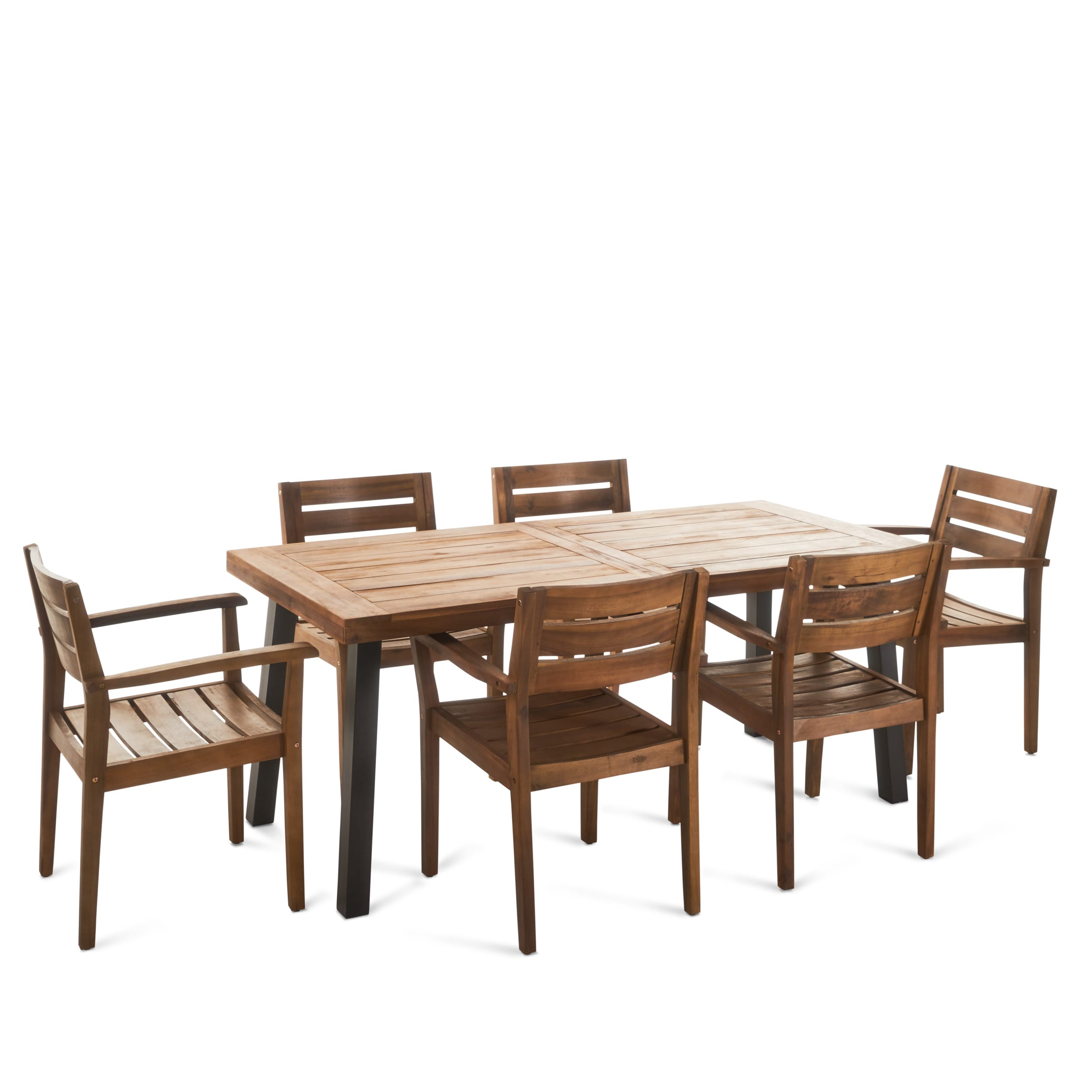 Best Selling Home Decor 301108 Avon 7 -Piece Brown Patio Dining Set Wood Rectangle Table with 6 Stationary Chairs