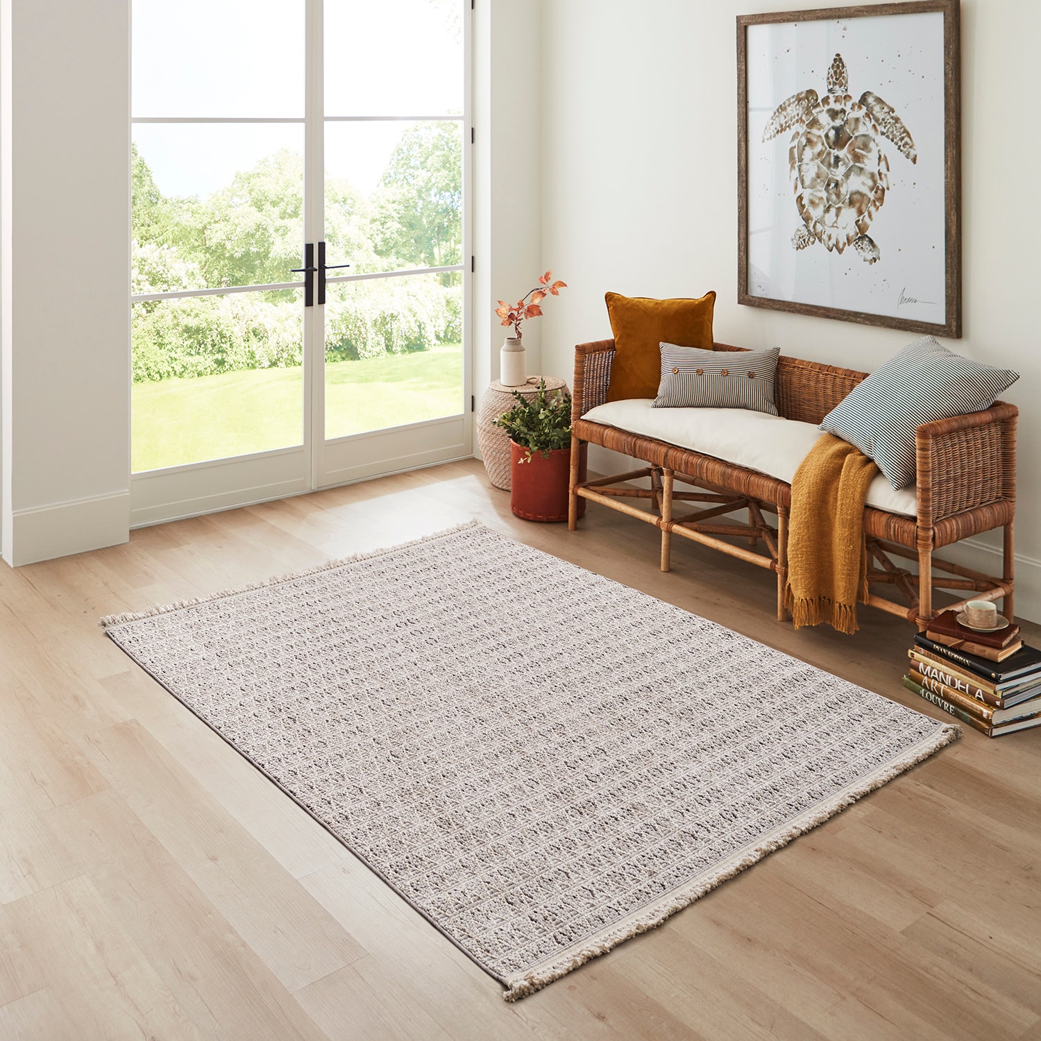 allen + roth LGT42AGYBE80A0 Lunar Veil 8 x 10 (ft) Loomed Polyester Gray/Beige Rectangular Indoor Area rug