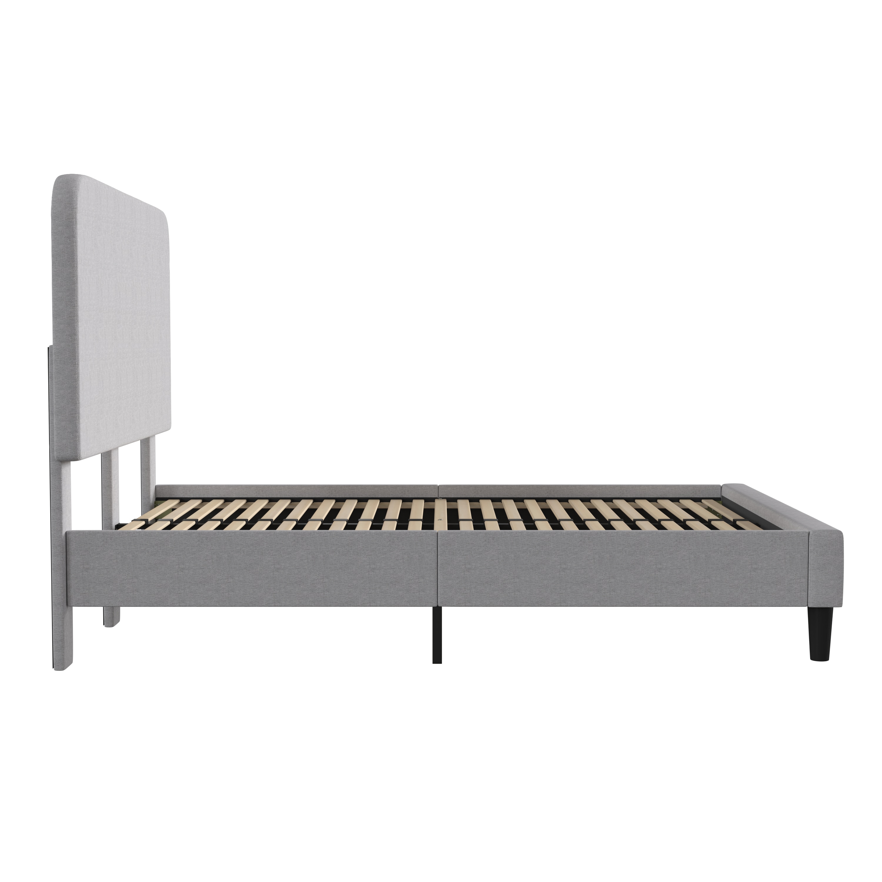 Addison Full Double Light Grey Upholstered Platform Bed with Rounded Headboard