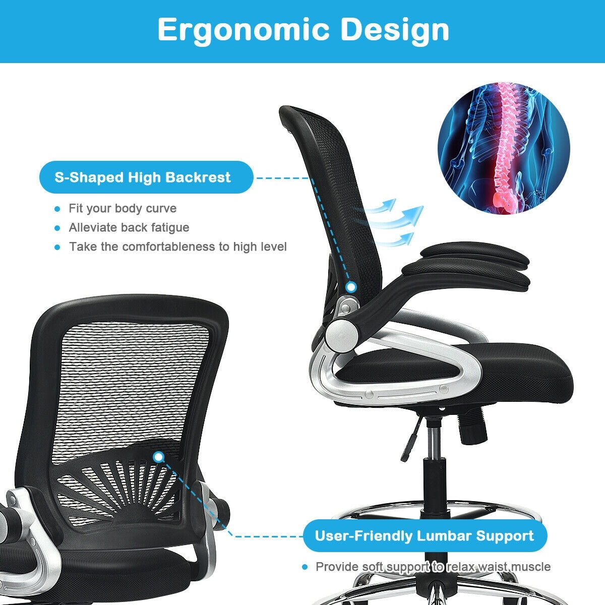 CASAINC Black Contemporary Ergonomic Adjustable Height Swivel Mesh ...