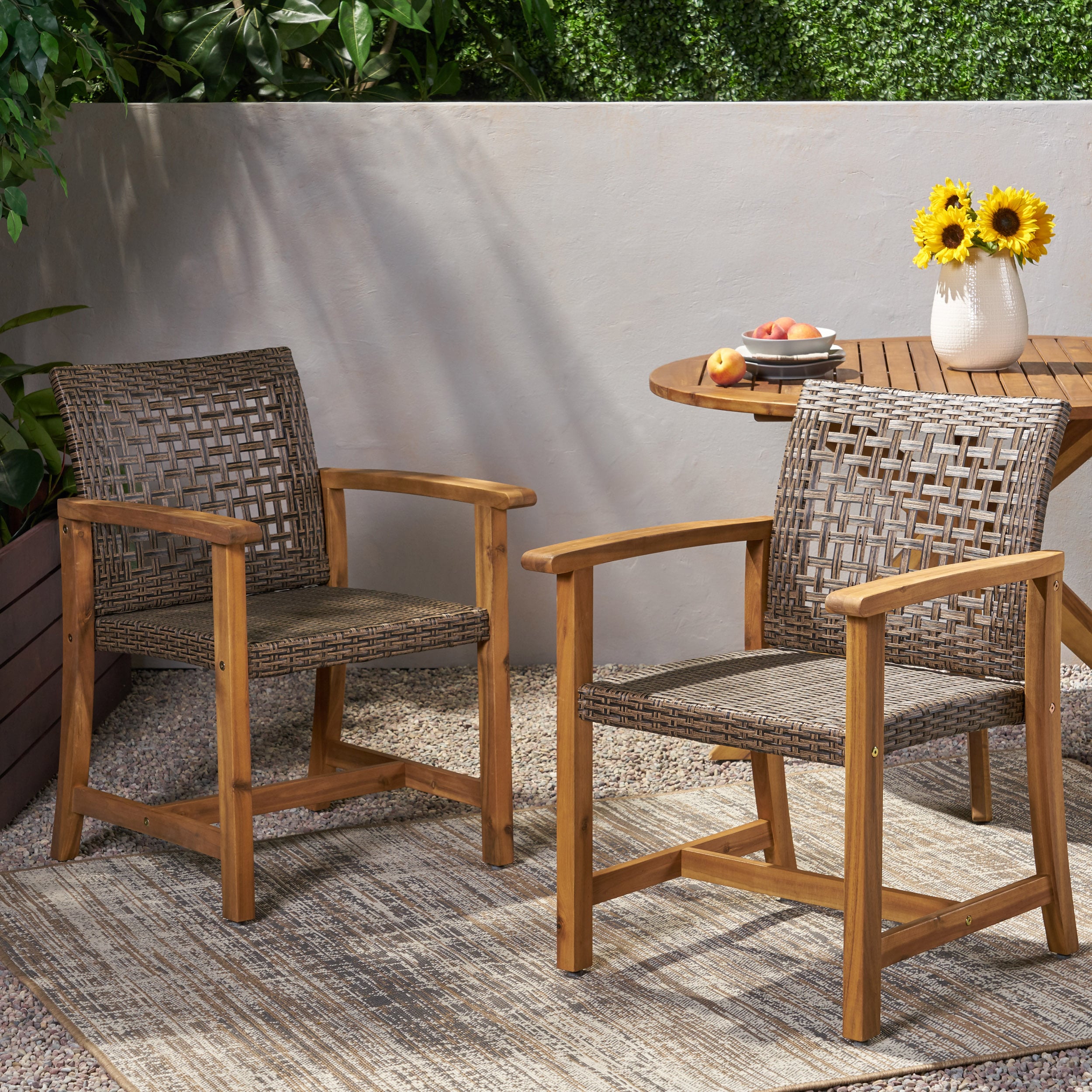 Christopher Knight Home 310333 Hampton Outdoor Acacia Wood Dining Chair Set of 2 Teak Finish and Mixed Mocha