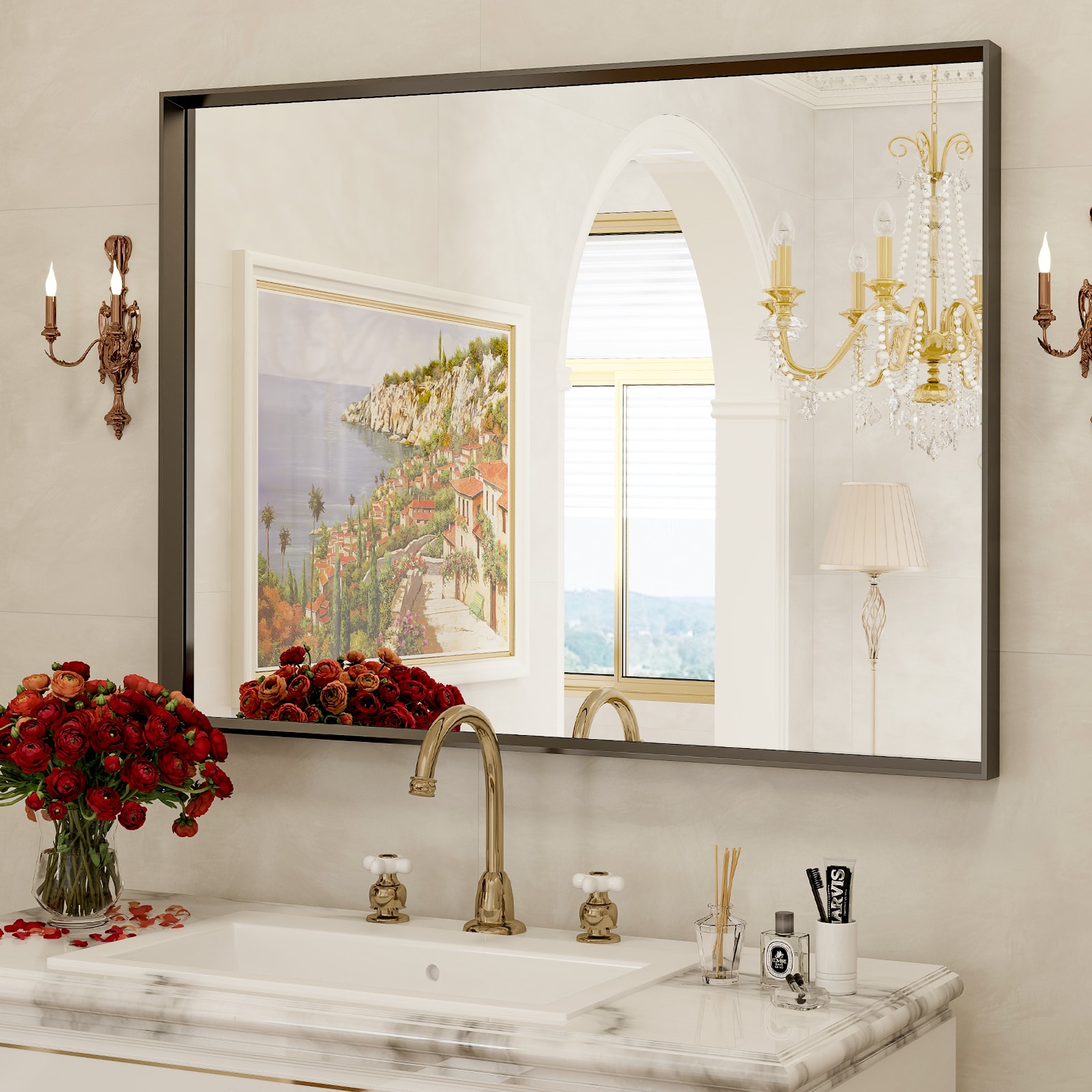 BEAUTYPEAK ZJAJ3048B 30-Inches W x 48.0-Inches H Rectangle Black Framed Wall Mirror
