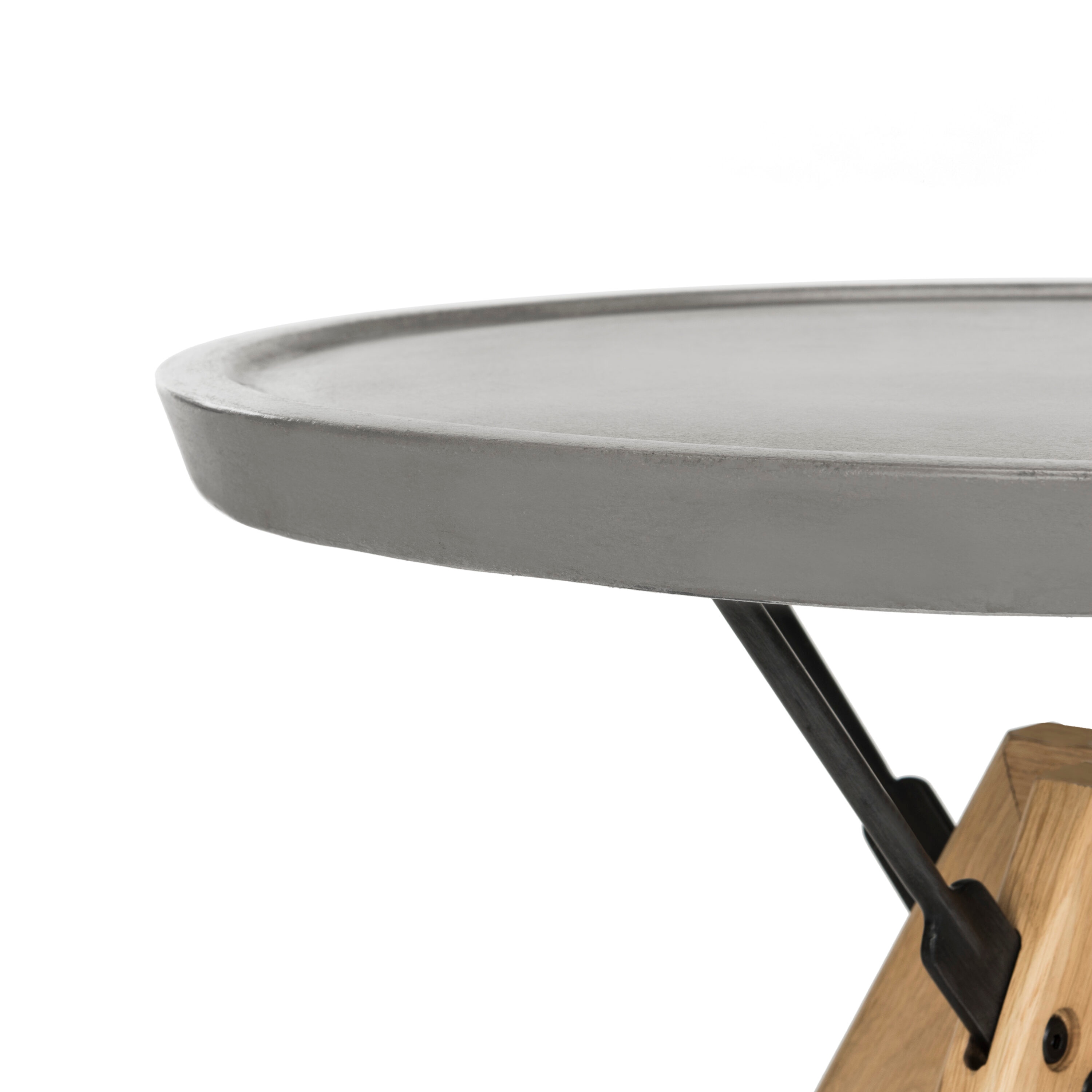 Small Gray Oak and Steel Round Side Table