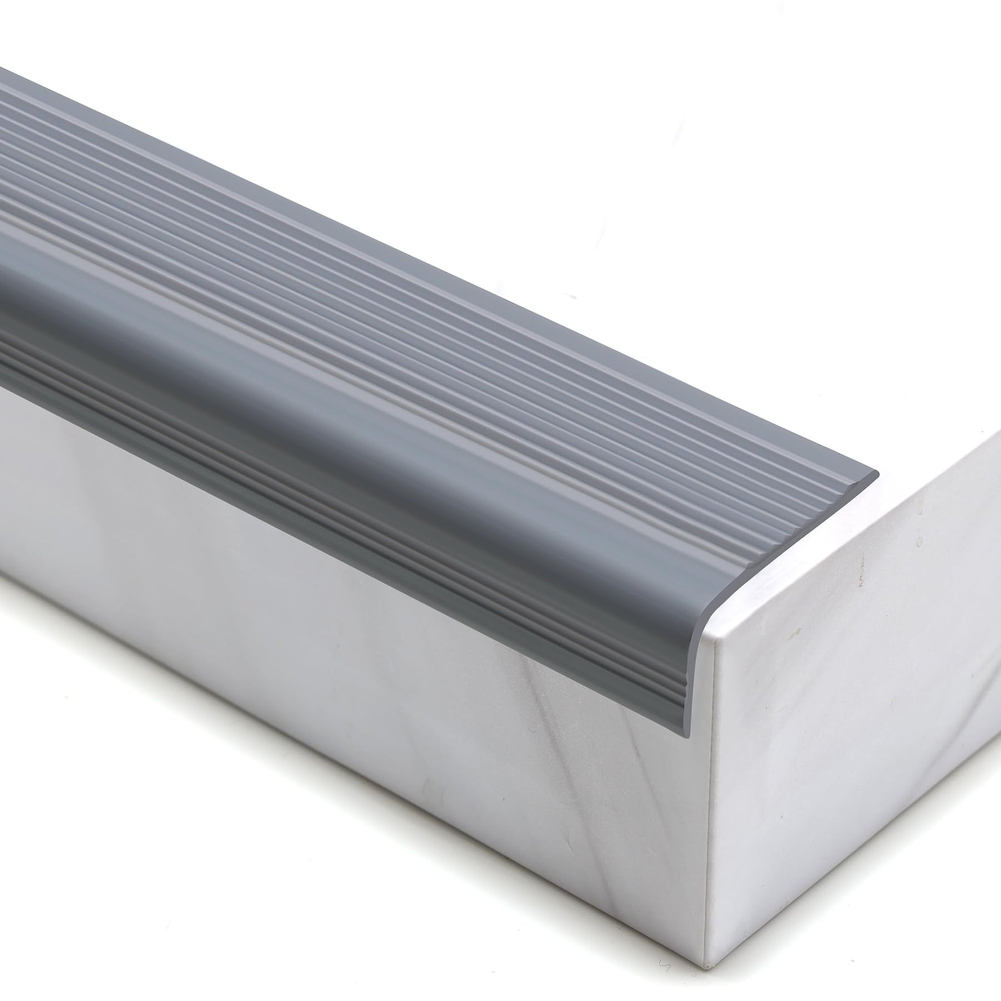 Angel Sar 16.4 FT Gray Self Adhesive Vinyl Stair Nosing Non Slip Flexible Edge Trim for Indoor Outdoor Step