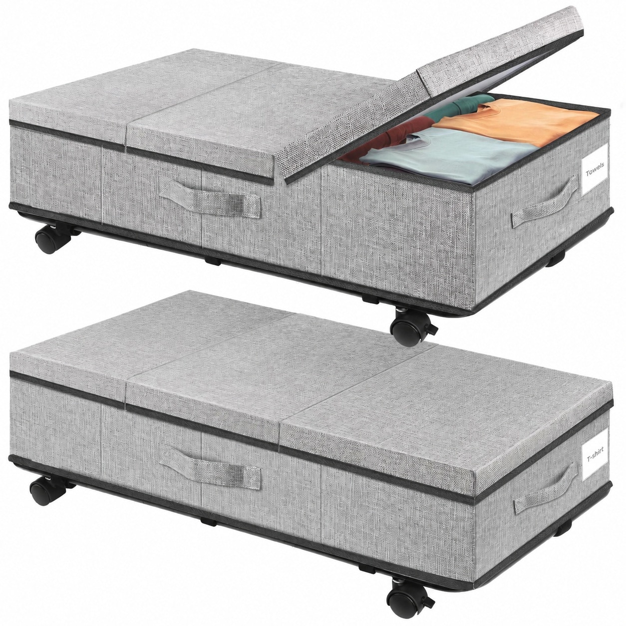 DHMHD  Under Bed Storage Container with Wheels Rolling Storage Bin with Lid Reinforced Metal Bottom Support and Three Handles for Bedroom