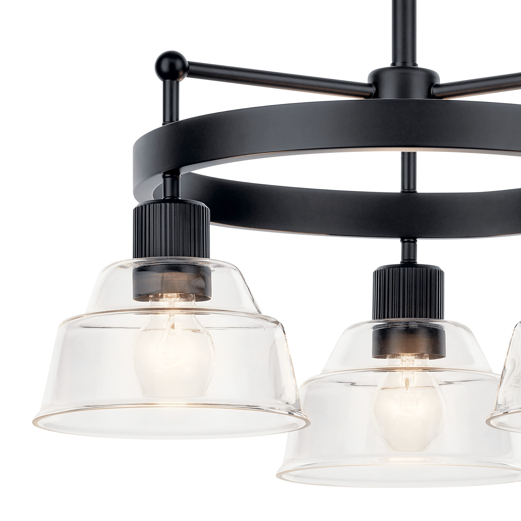 Eastmont Vintage Industrial 3-Light Black Chandelier with Clear Glass Shades
