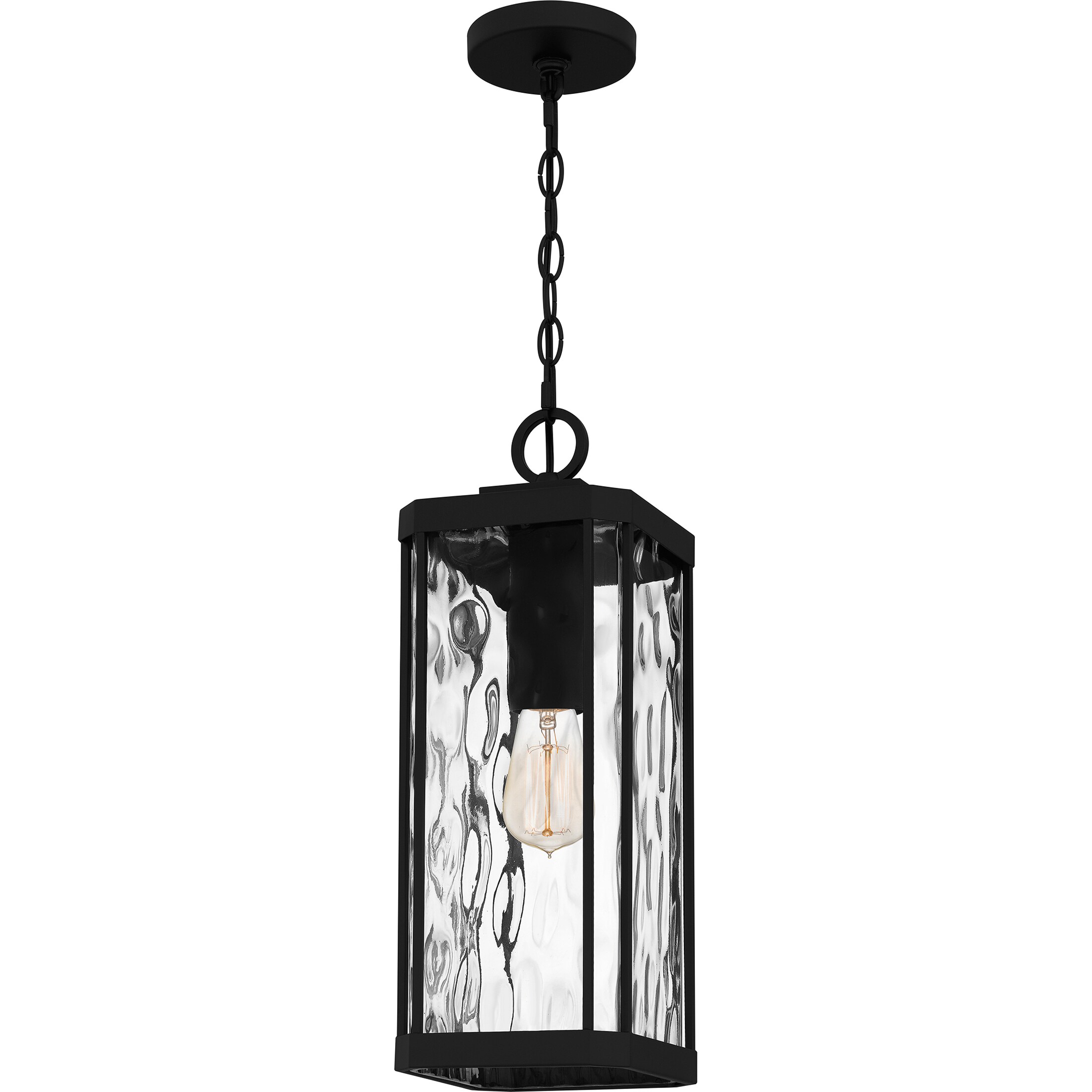 Quoizel Balchier Matte Black Transitional Textured Glass Lantern Mini Outdoor Hanging Pendant