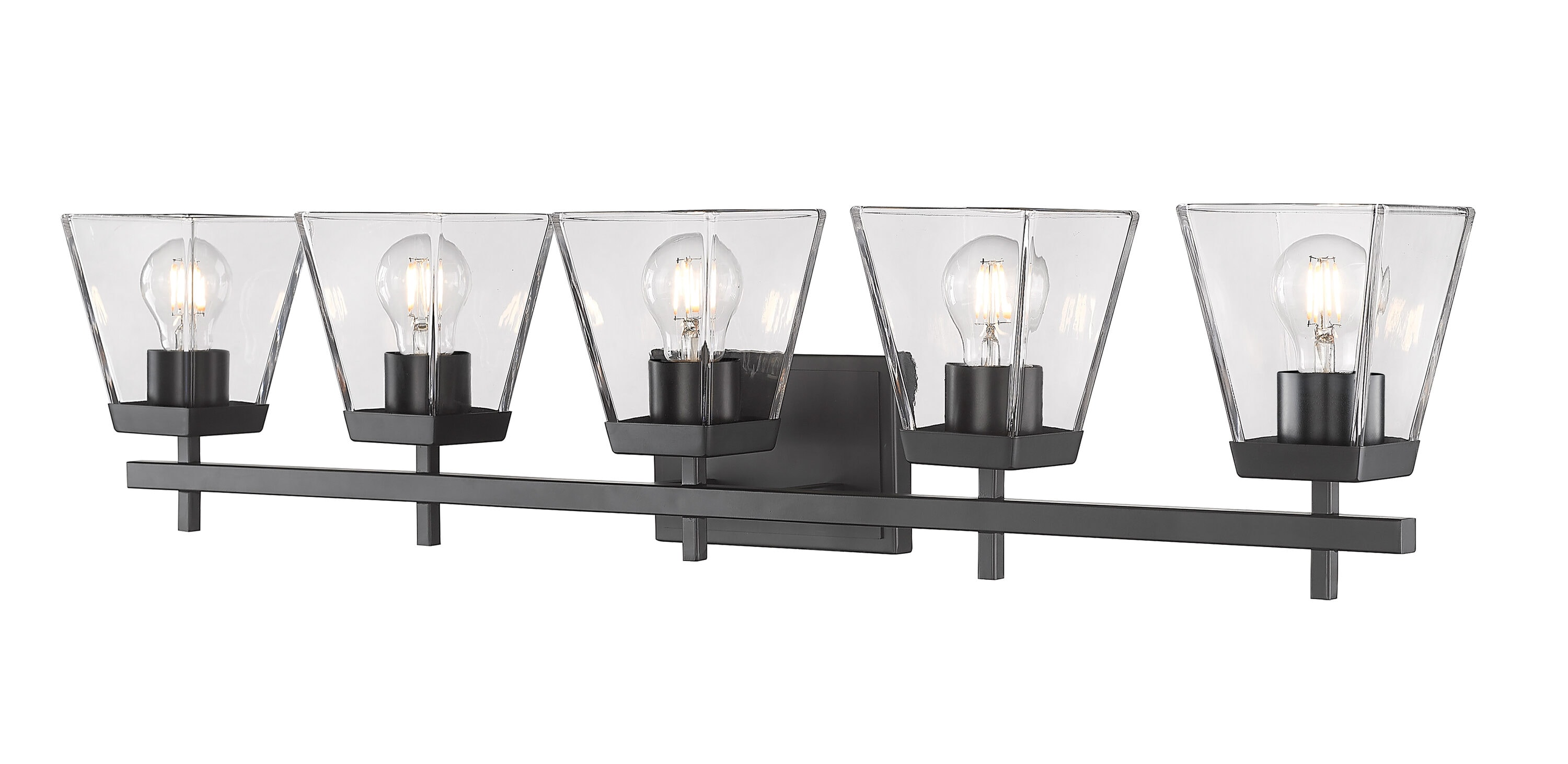 Lauren Matte Black Steel 5-Light Vanity Fixture with Clear Glass Shades