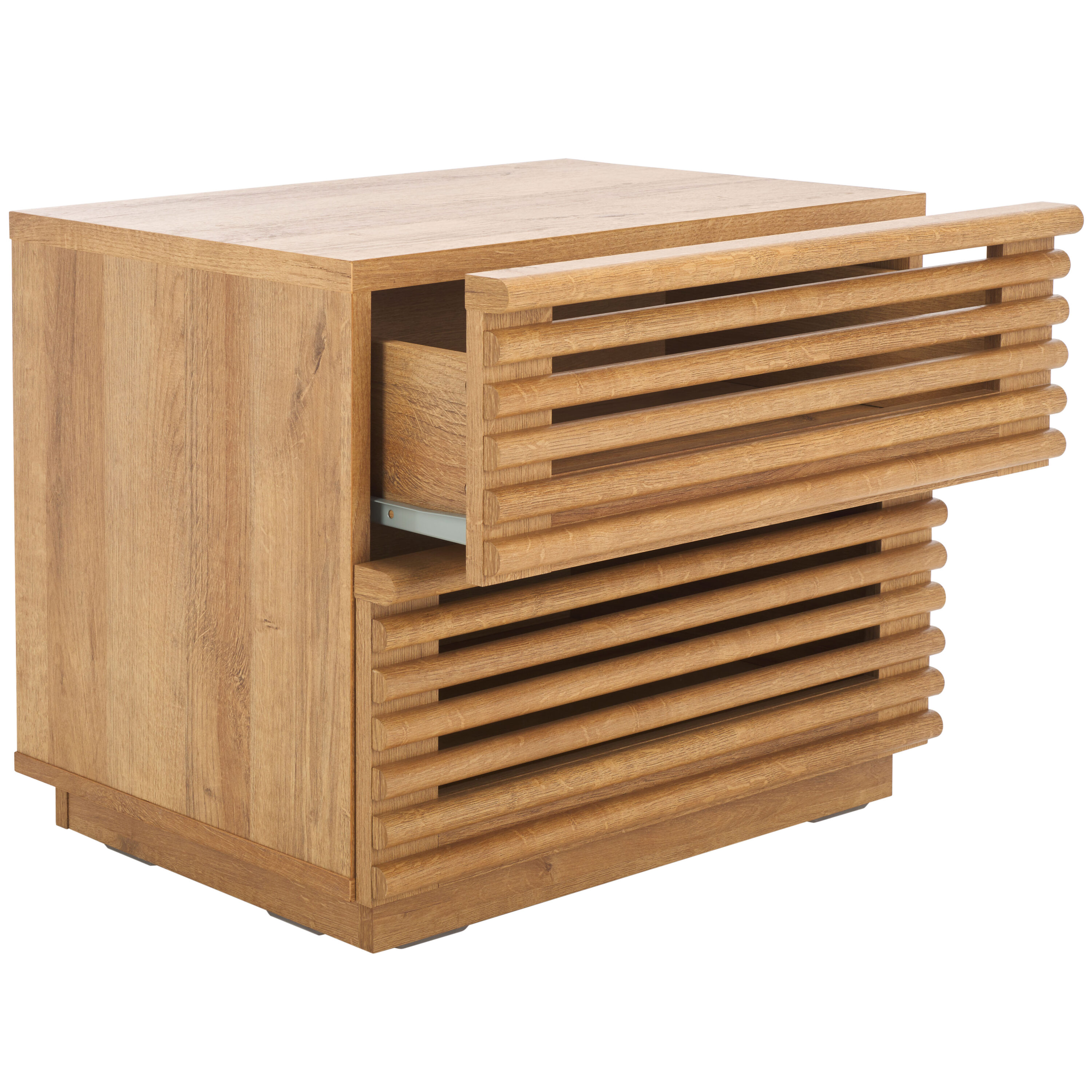Averi Rustic Oak 2-Drawer Slatted Nightstand