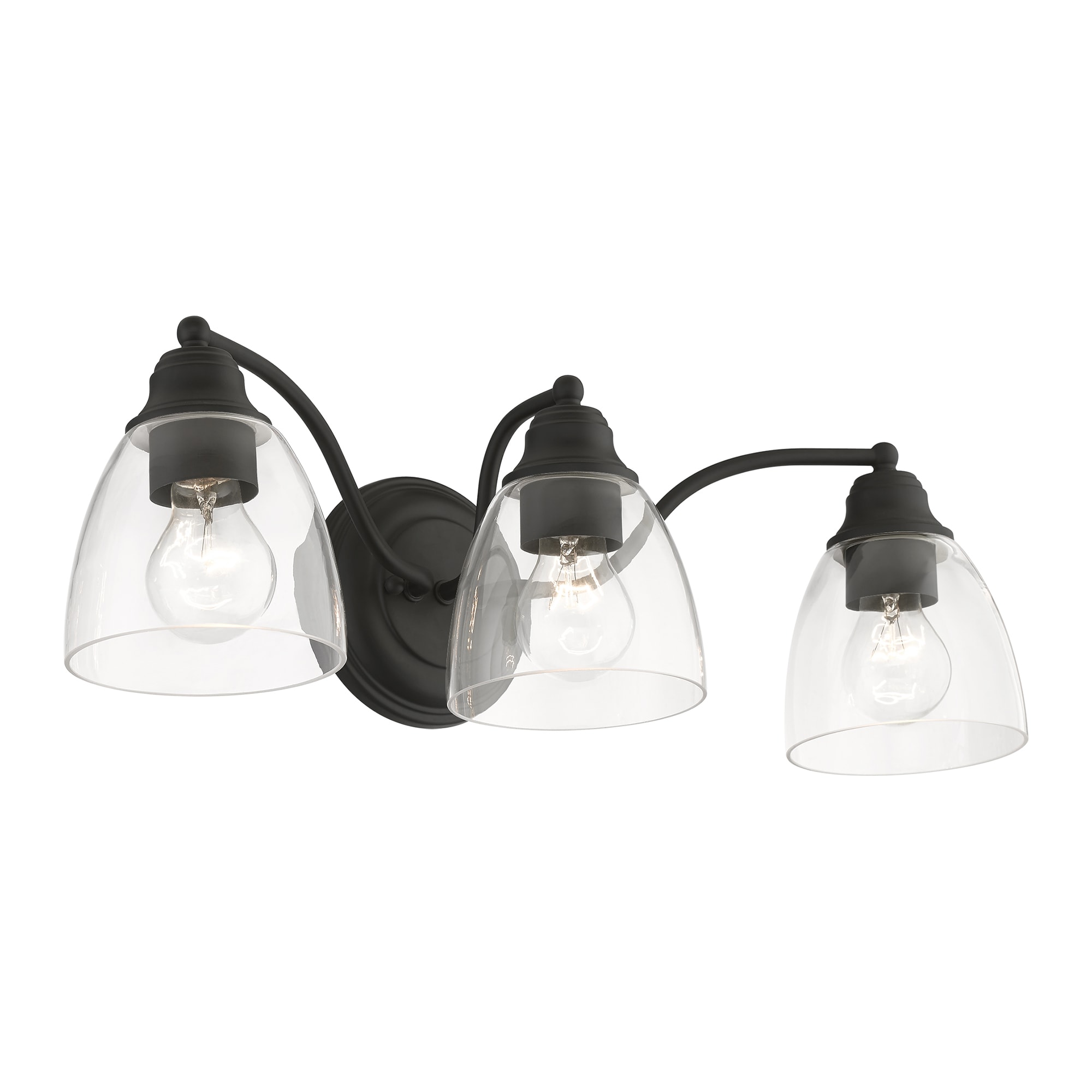 Montgomery Black Steel 3-Light Vanity with Clear Glass Shades
