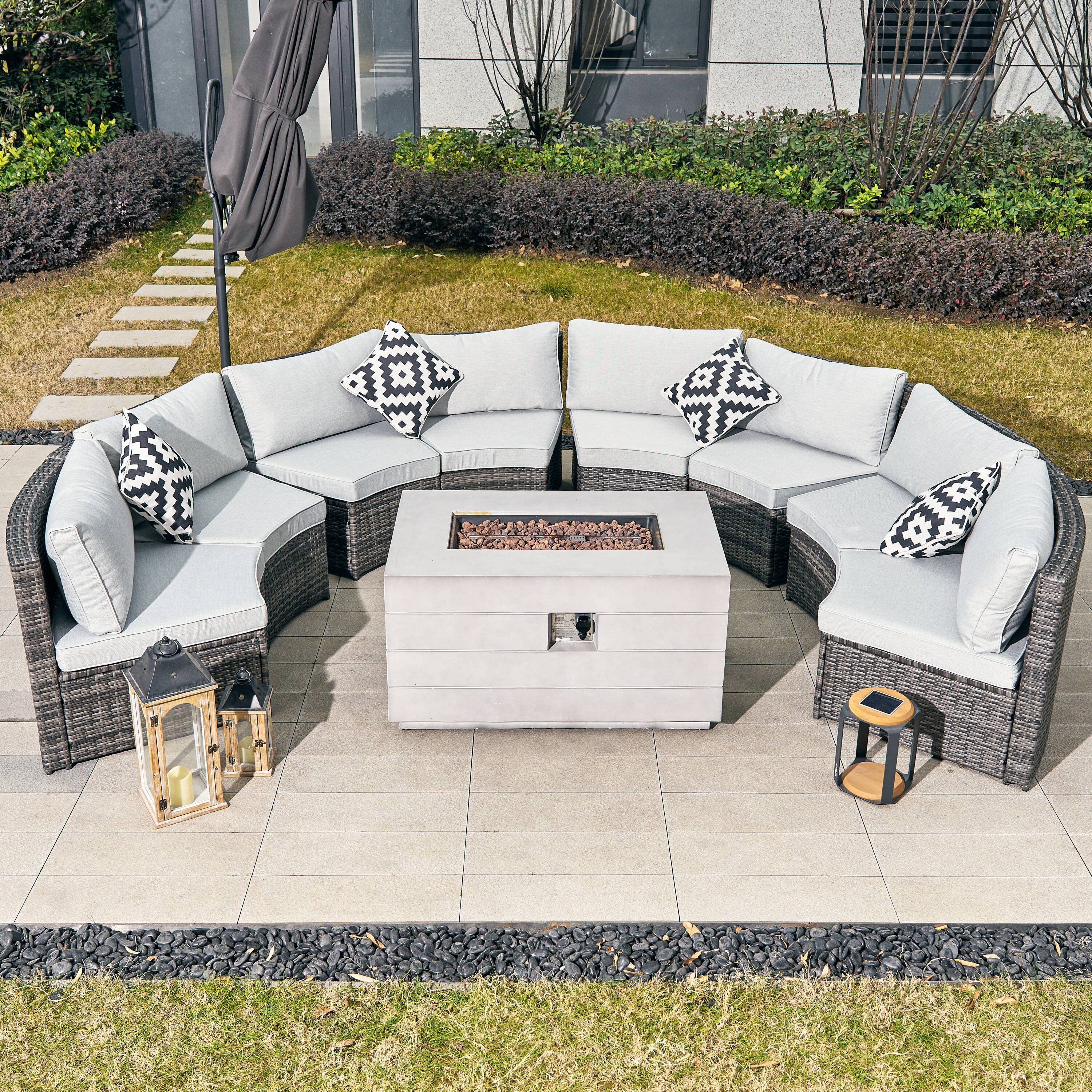 Direct Wicker DWS-1205B8SS&2150-G 9 -Piece Wicker 4 Patio Sofa Conversation Set with Gray Cushions