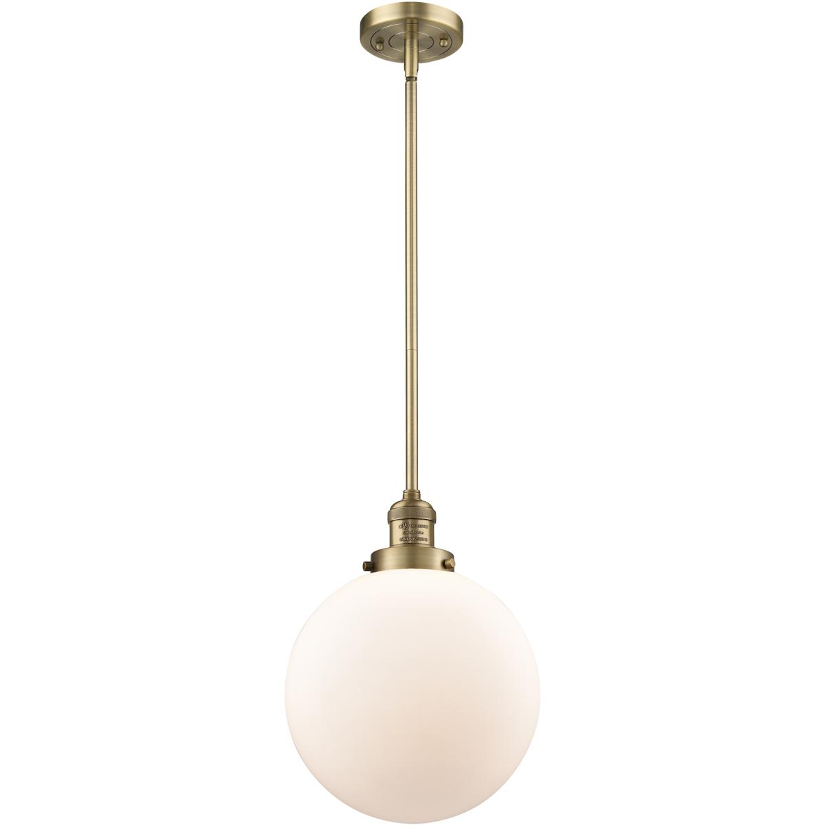 Innovations Lighting Beacon 1 -Light Brushed Brass Modern/contemporary Opal glass Globe Medium Hanging Pendant Light