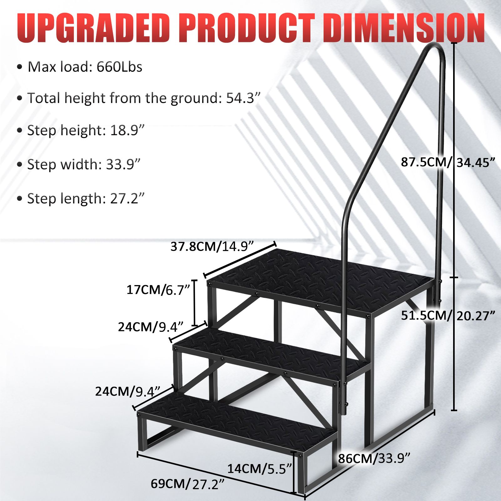 JUSHUA Hot Tub and RV Steps with Handrail Heavy Duty Portable 3 Step ...