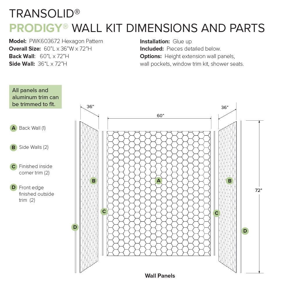 Transolid PWK603672-331 Shower-Wall-Surrounds - View #5