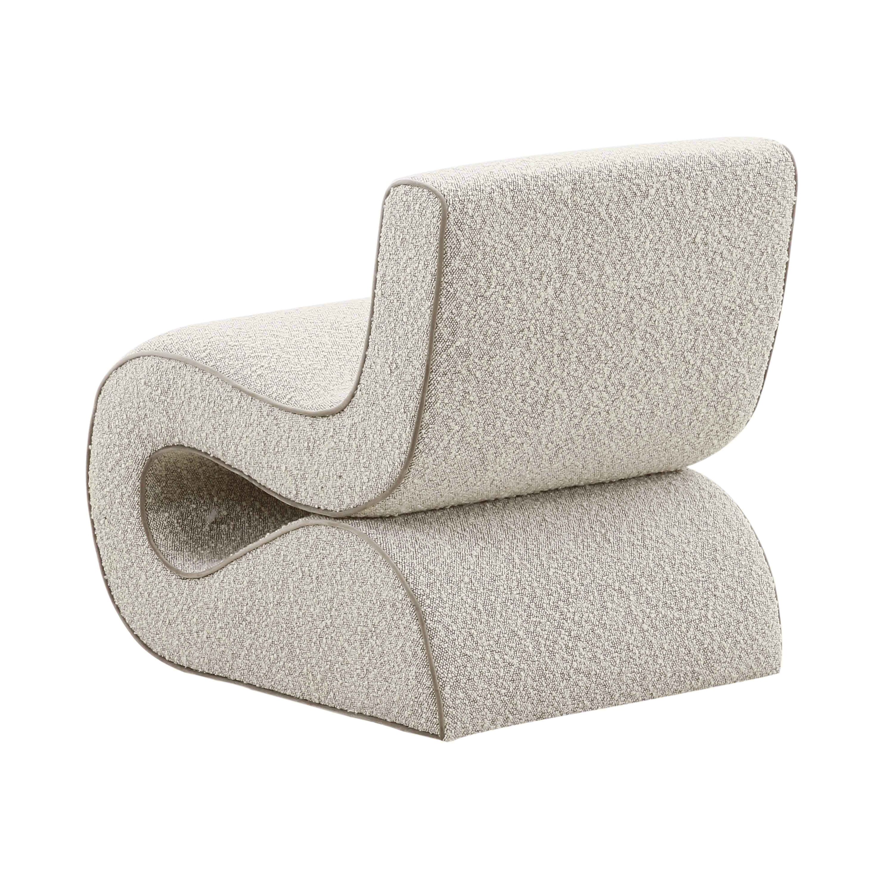 Gray Velvet and Boucle Handcrafted Wiggle Accent Chair