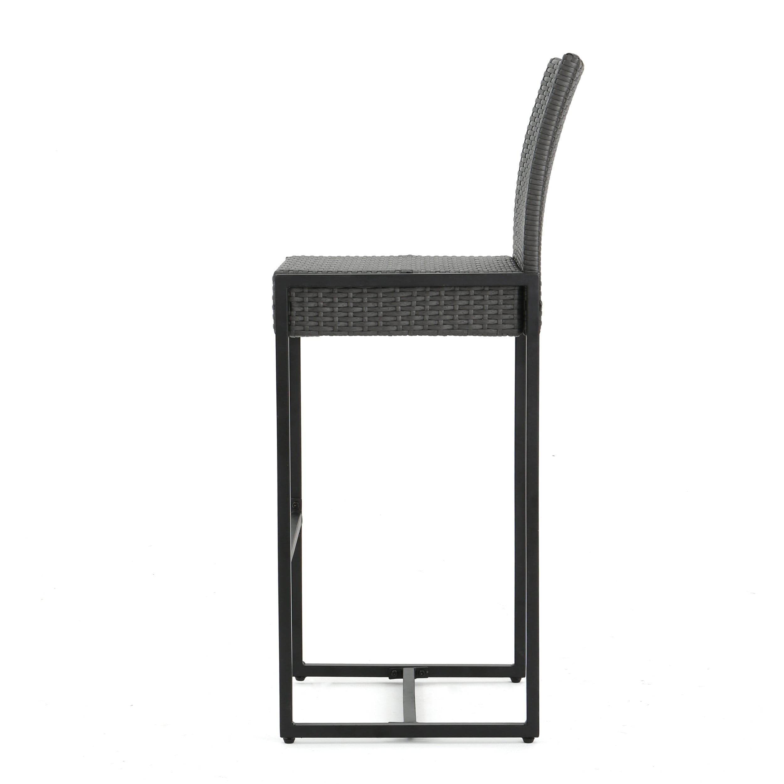Gray Wicker and Iron Outdoor Barstools Set of 2