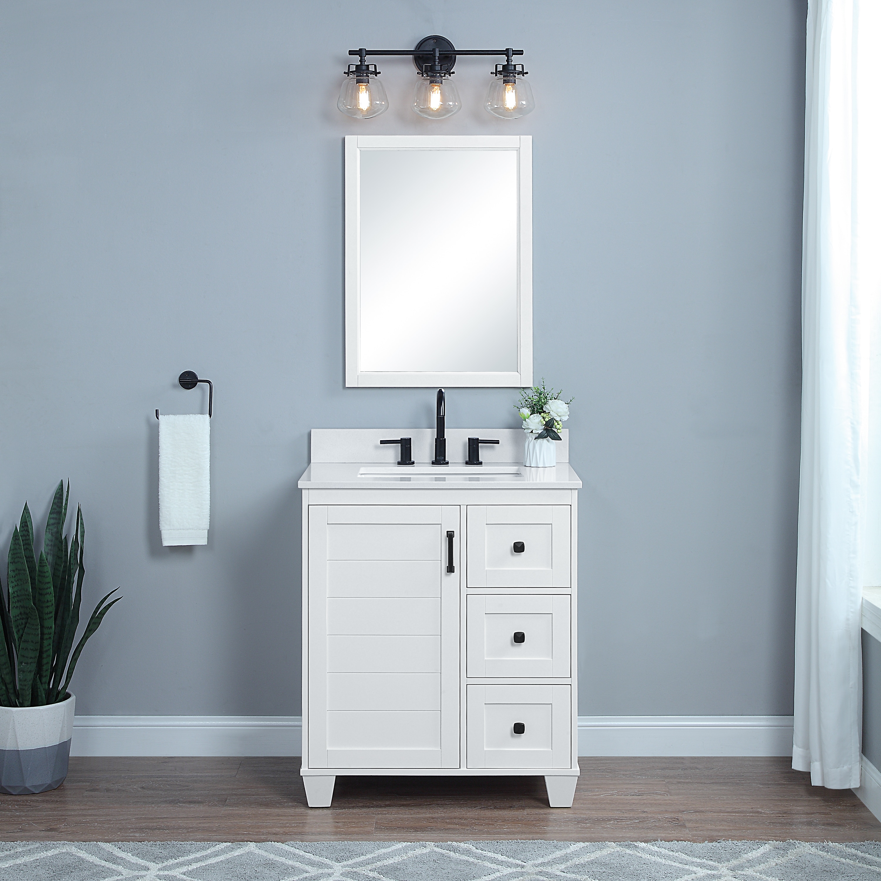 Allen Roth Rigsby 30 In White Undermount Single Sink Bathroom Vanity With White Engineered