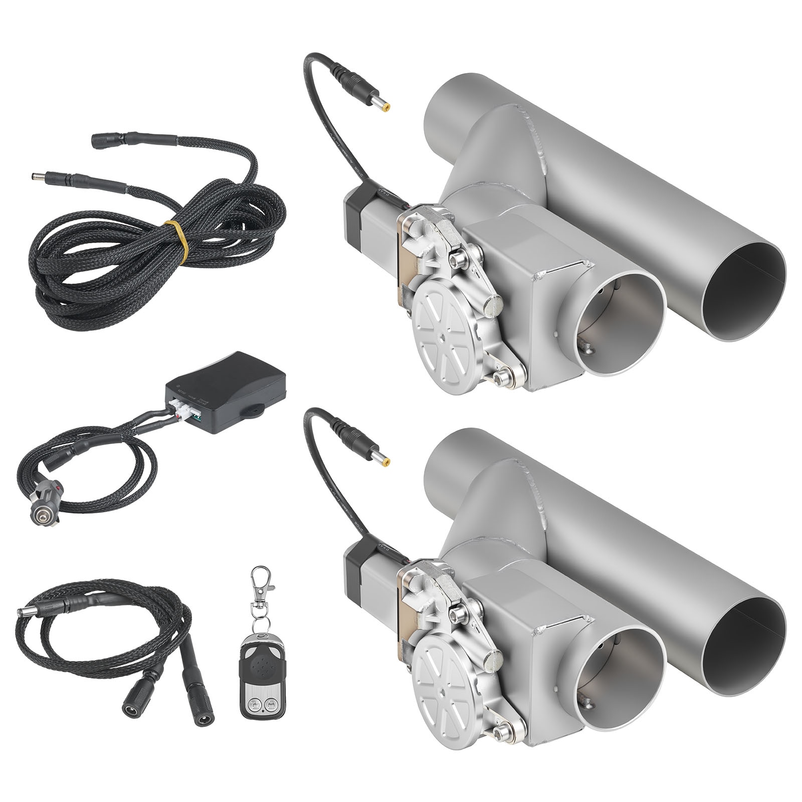 GIVIMO 2.5-in Electric Exhaust Cutout Kit 2-Piece Universal Stainless Steel Exhaust Valve Set with Wireless Remote Control Y-Pipe and Controller for Trucks Sedans Sports Cars and SUVs Adjustable Quiet and Loud Exhaust Modes for Daily and Track Driving