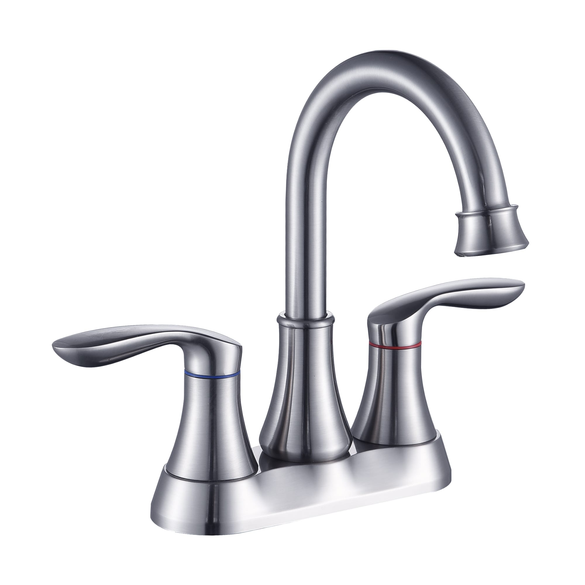 FORIOUS LL03580BN-F Stainless steel 4-in centerset 2-handle High-arc Commercial/Residential Handle Bathroom Sink Faucet with Drain