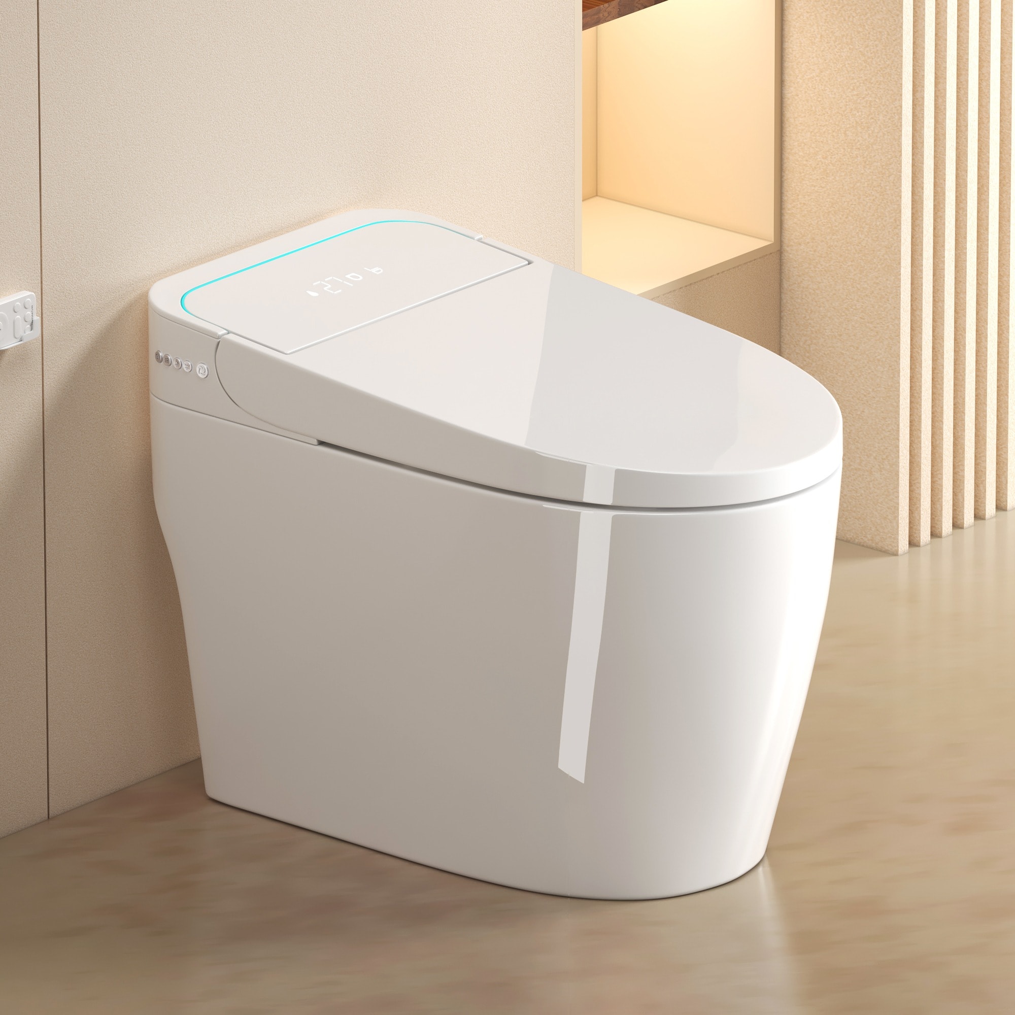 HyperDrop Cart - White All-in-One Intelligent Smart Toilet with Bidet Auto Open Close Seat and Wa...