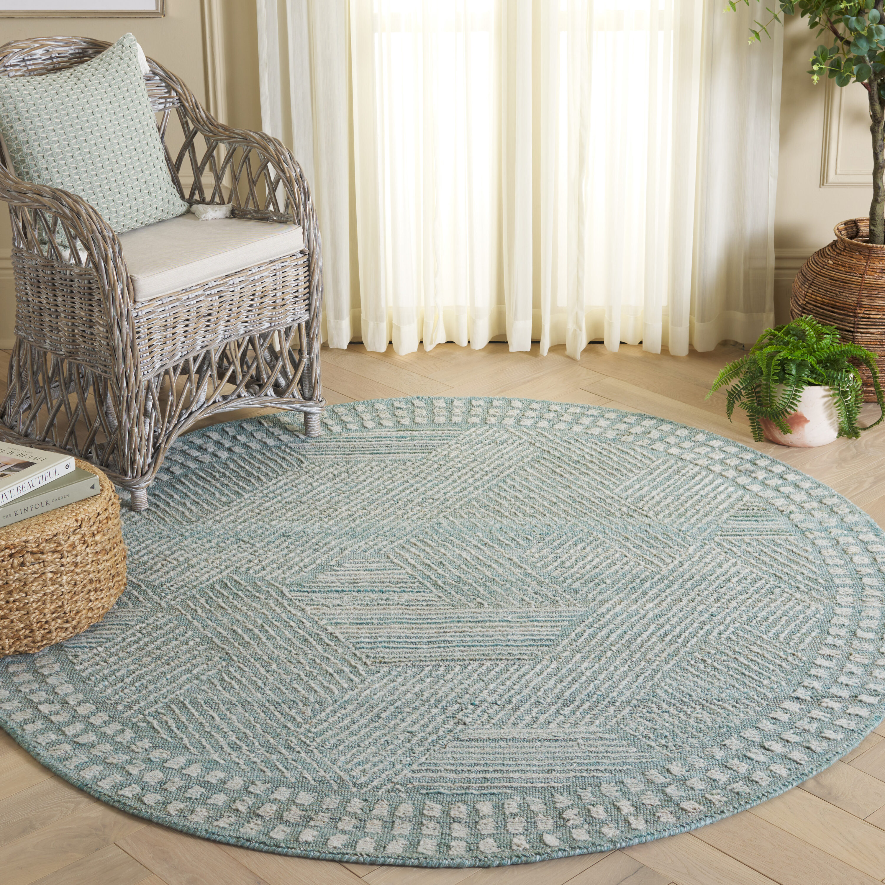  Marquee 107 Turquoise/Gray Coastal 6ft x 6ft Round Rug