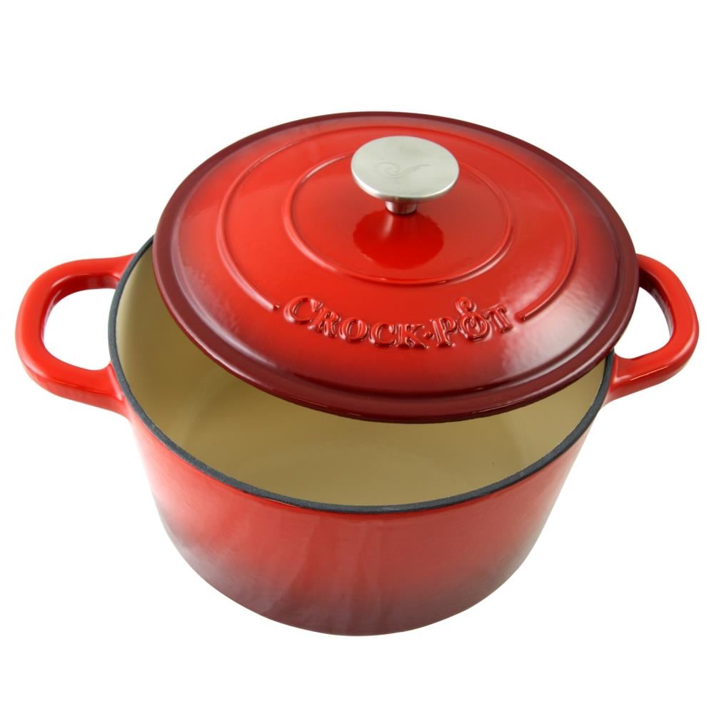 Crock-Pot Artisan 7 Qt. Enameled Cast Iron Oval Dutch Oven in Scarlet Red 