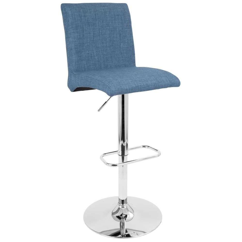 LumiSource BS-JY-TNT BU Tintori Blue 44.75-in H Tall Upholstered Swivel Metal Bar Stool