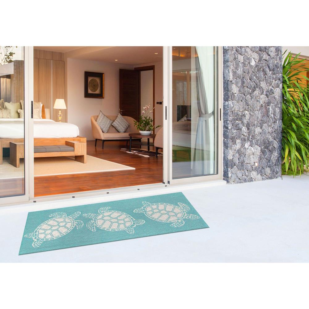 Liora Manne CAPR5163404 Capri 2 x 5 (ft) Tufted Polyester Aqua Rectangular Indoor/Outdoor Coastal Runner rug