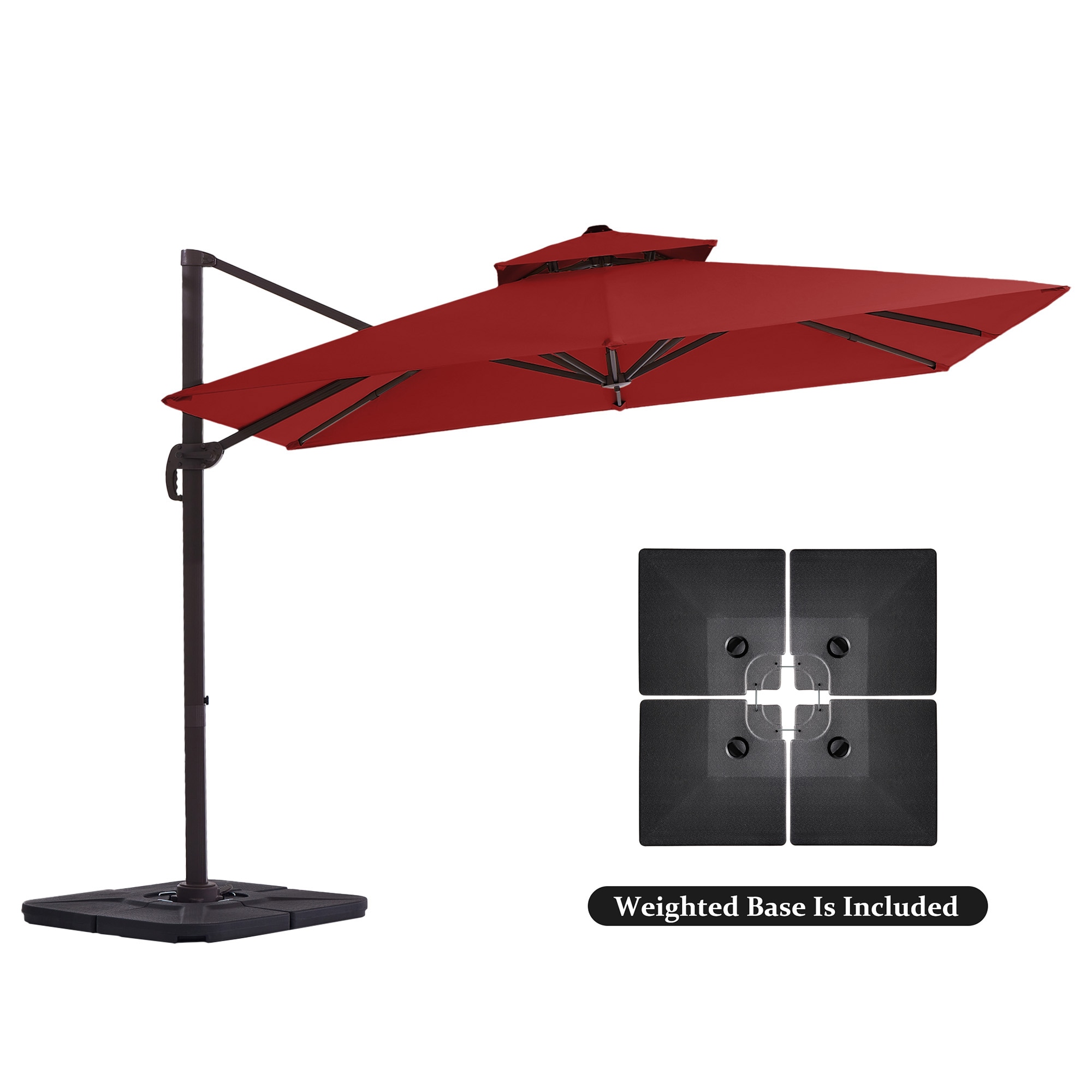 VOUA RMLCSF-BU 12-ft Aluminum Red Crank Cantilever Patio Umbrella with Base