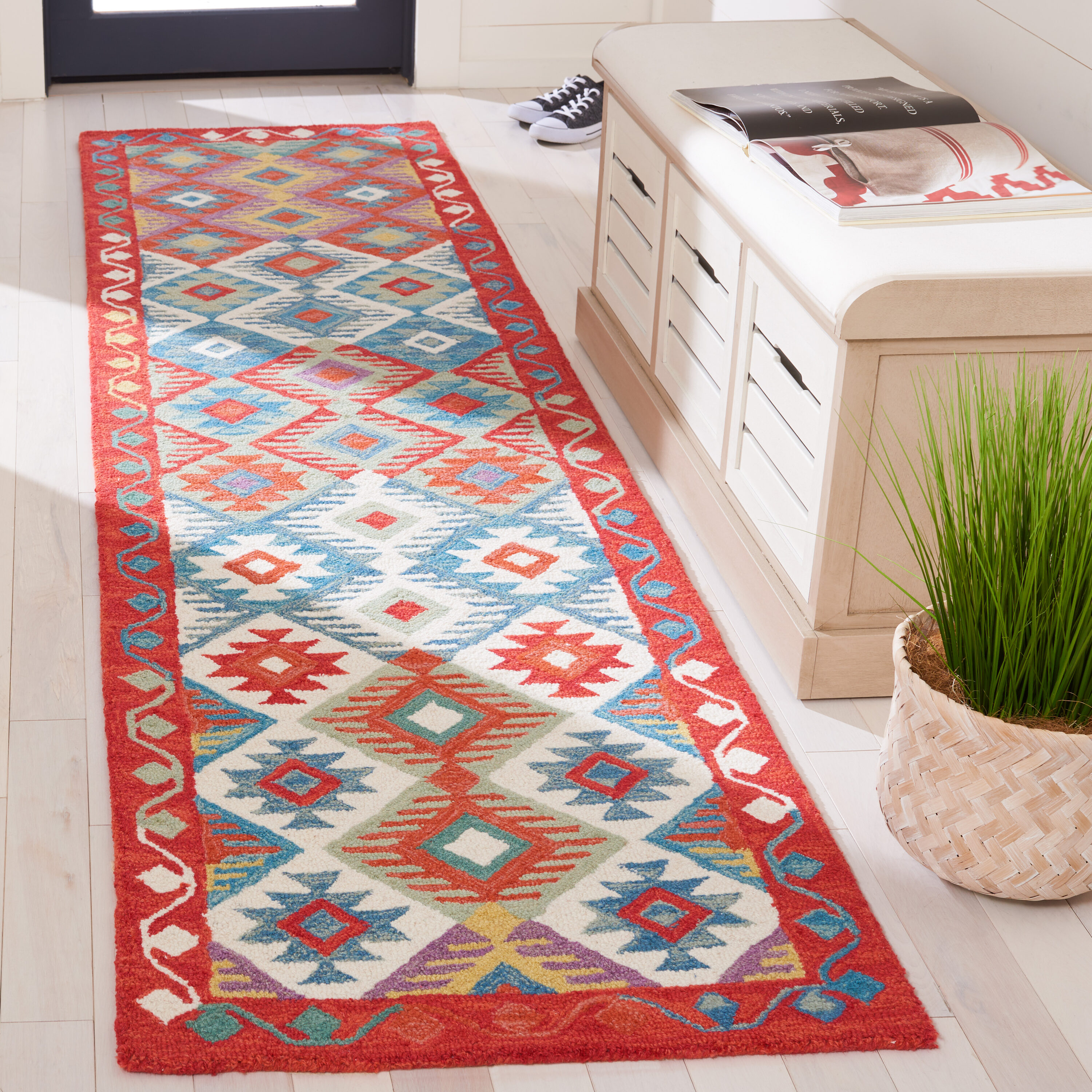  Aspen 414 Red/Blue Bohemian 2ft-3in x 9ft Runner Rug