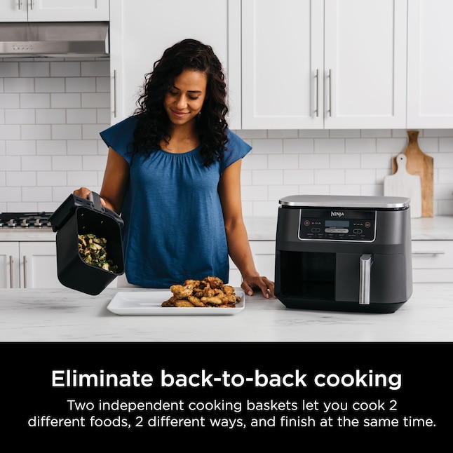 TRU 9 Quart Dual Zone 2-Basket Air Fryer Black and Stainless