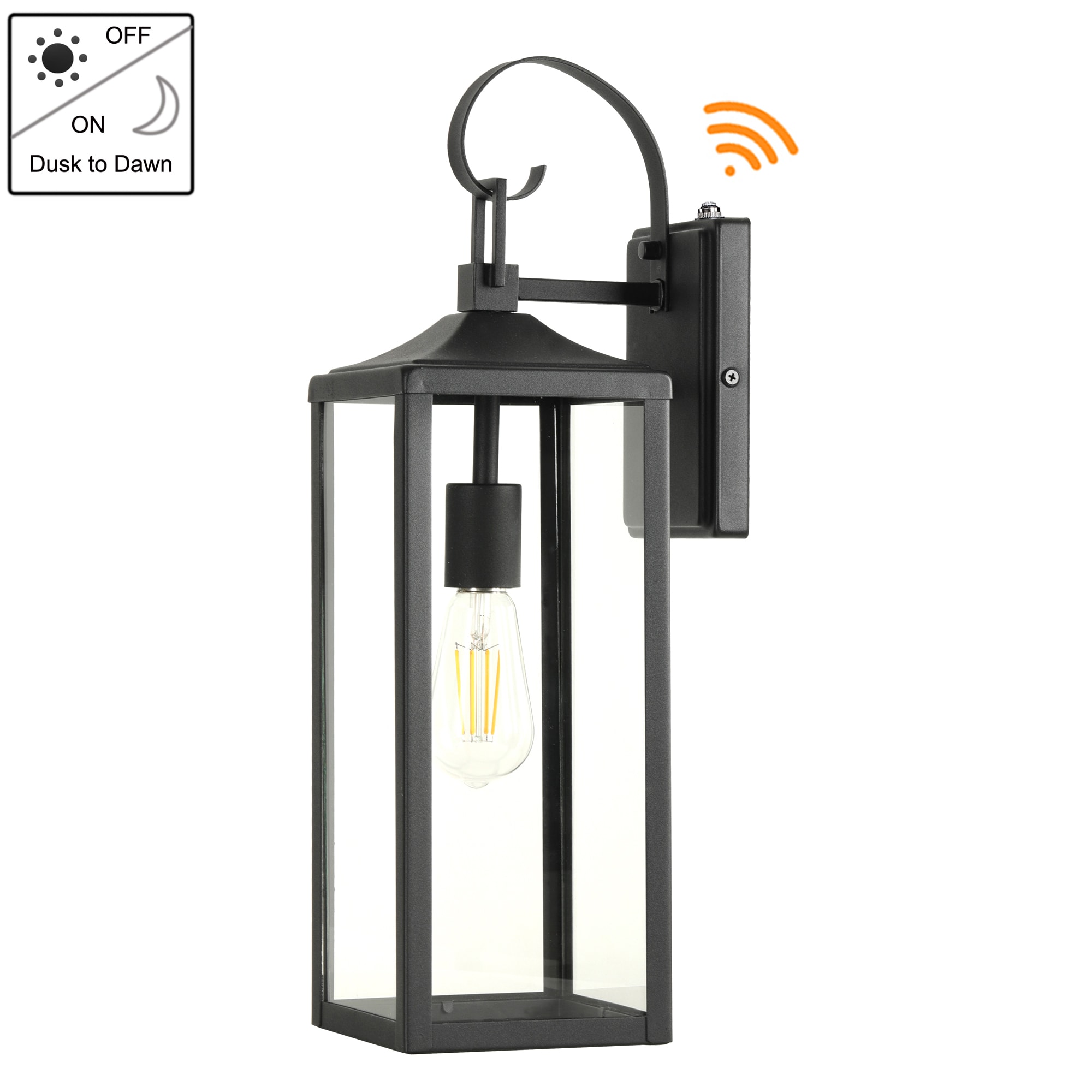 Hukoro FL14251-BK-S 1 -Light 21-in H Matte Black Hardwired Dusk to Dawn Outdoor Wall Light