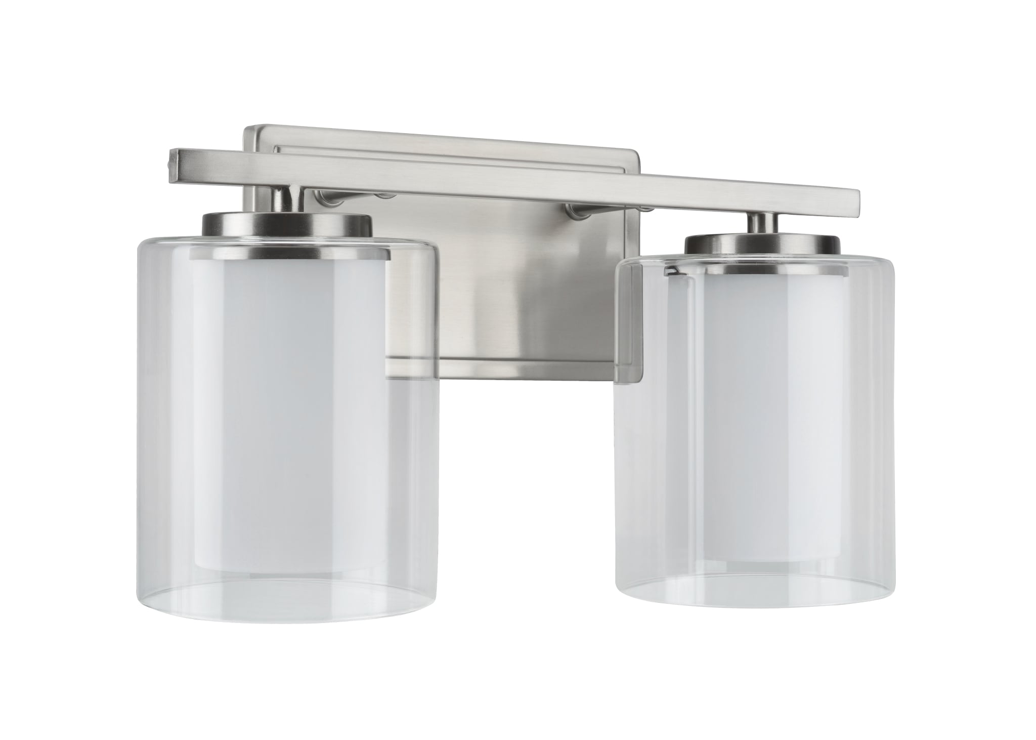 Satin Nickel 2-Light Vanity Wall Fixture with Clear Glass Shade