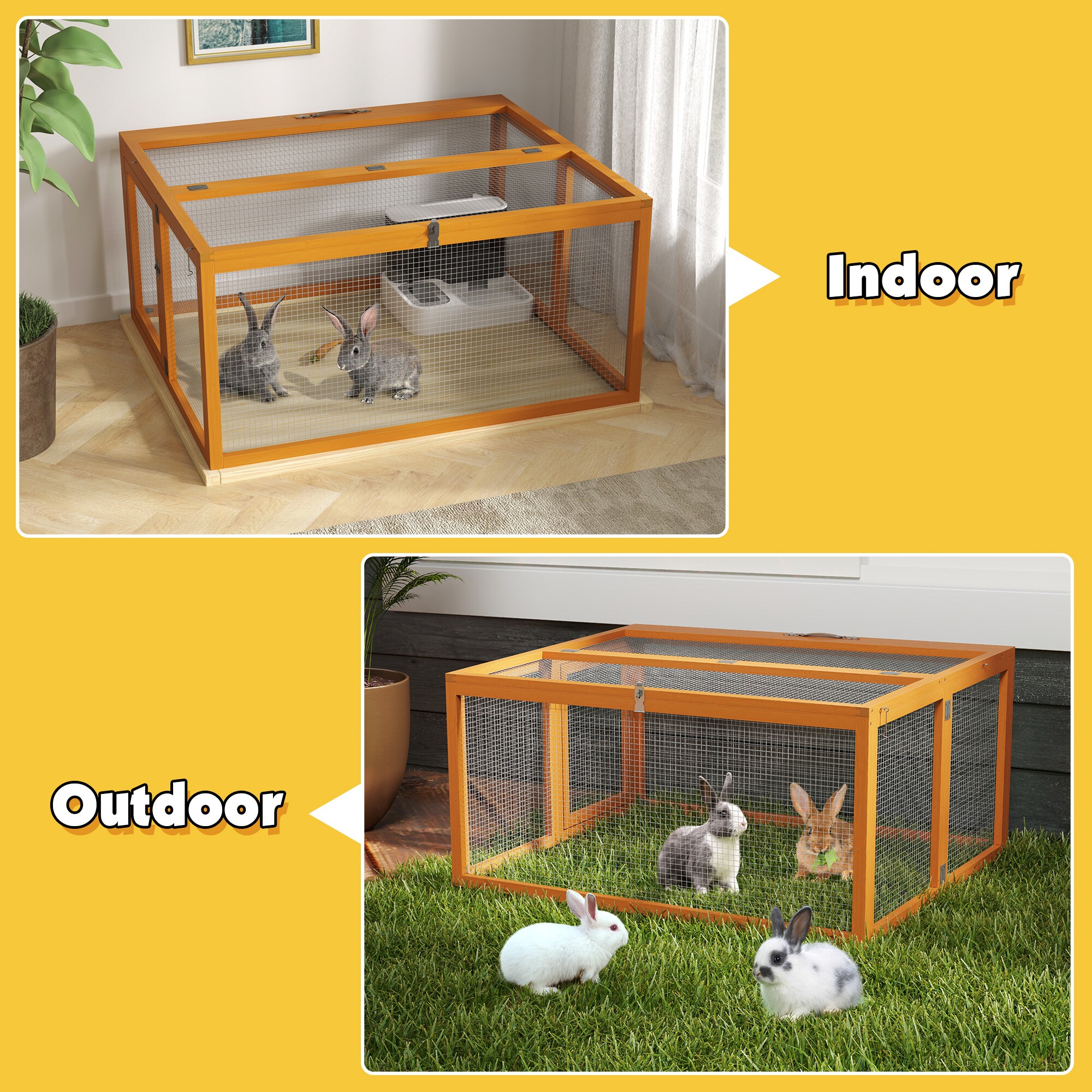 Orange Folding Fir Wood Chicken Coop with Roosting Bar