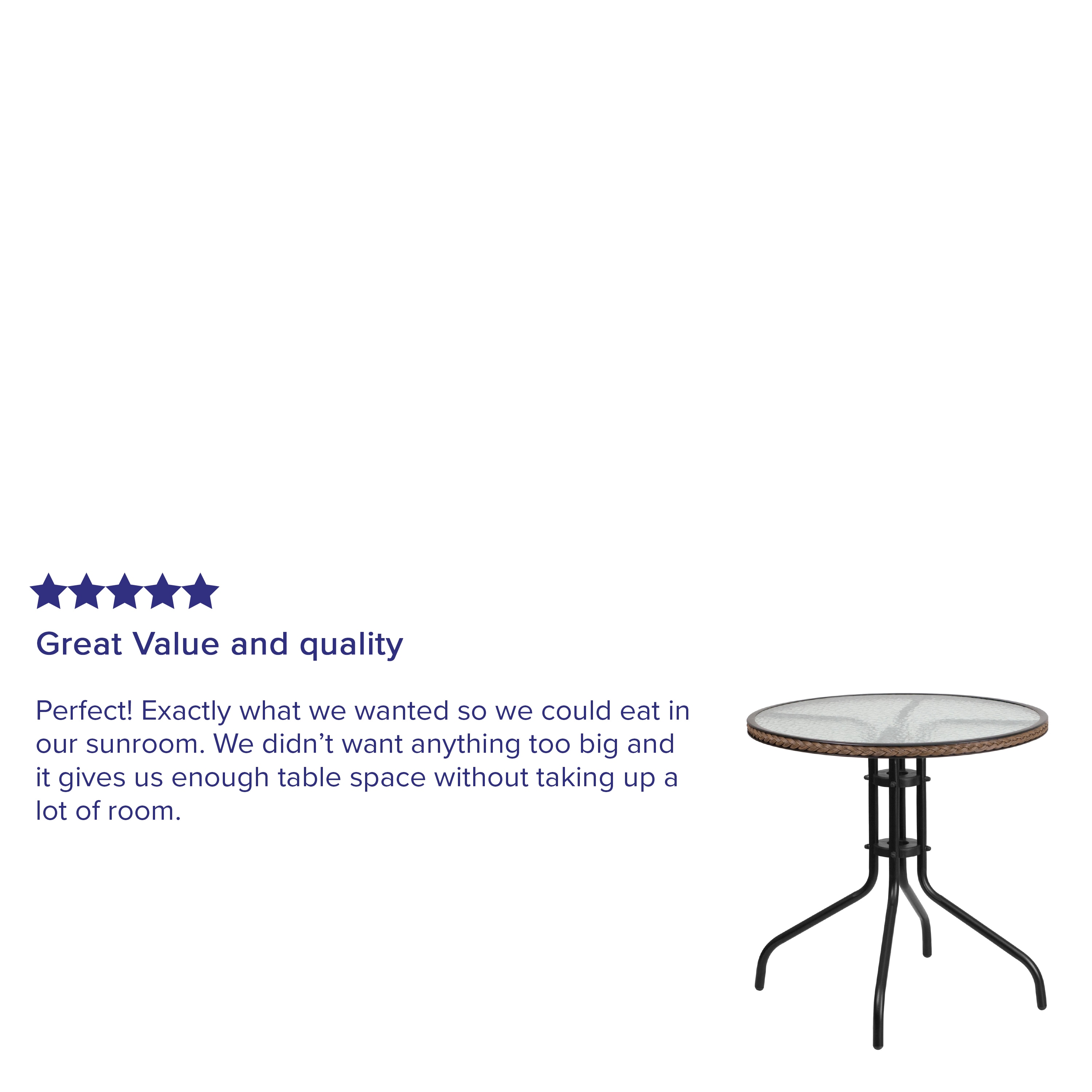 28'' Round Clear Glass Table with Dark Brown Rattan Edging
