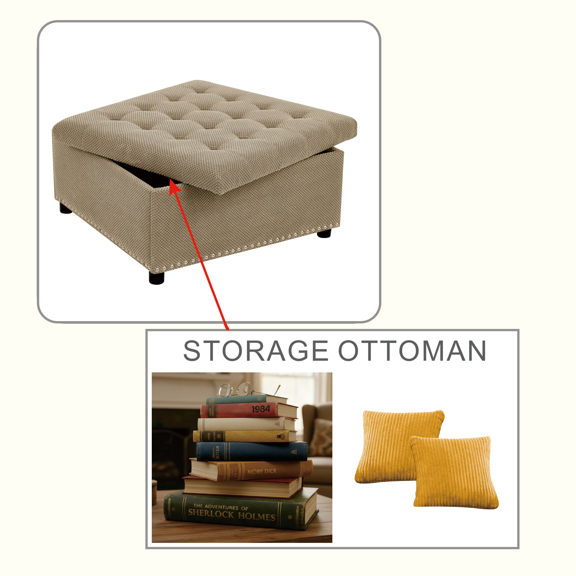 Aortzio DJ4001-CAMEL Indoor-Ottomans - View #4