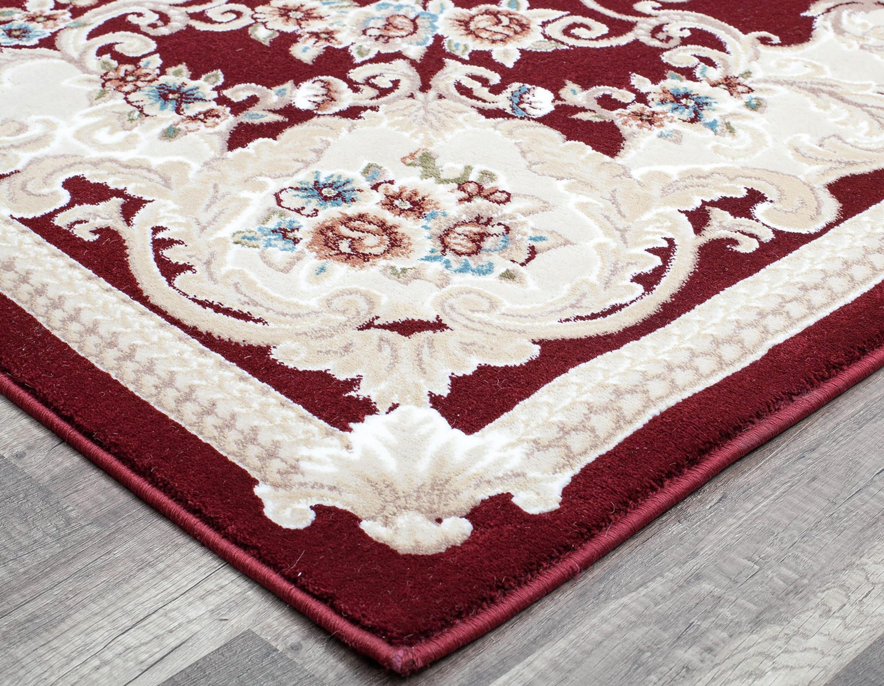 Classic Burgundy and White Synthetic Round Area Rug, 5' x 5'