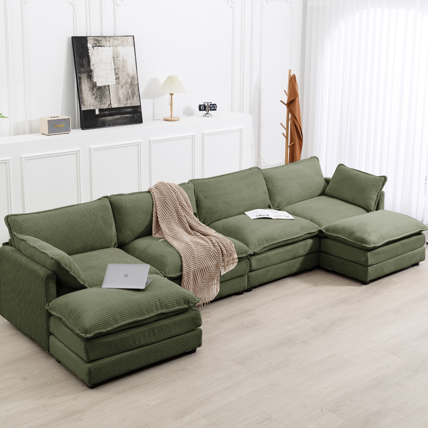 JEAREY GQSF-4-BK Sectional sofa 148-Inches Modern Green 6+ -seater Sectional