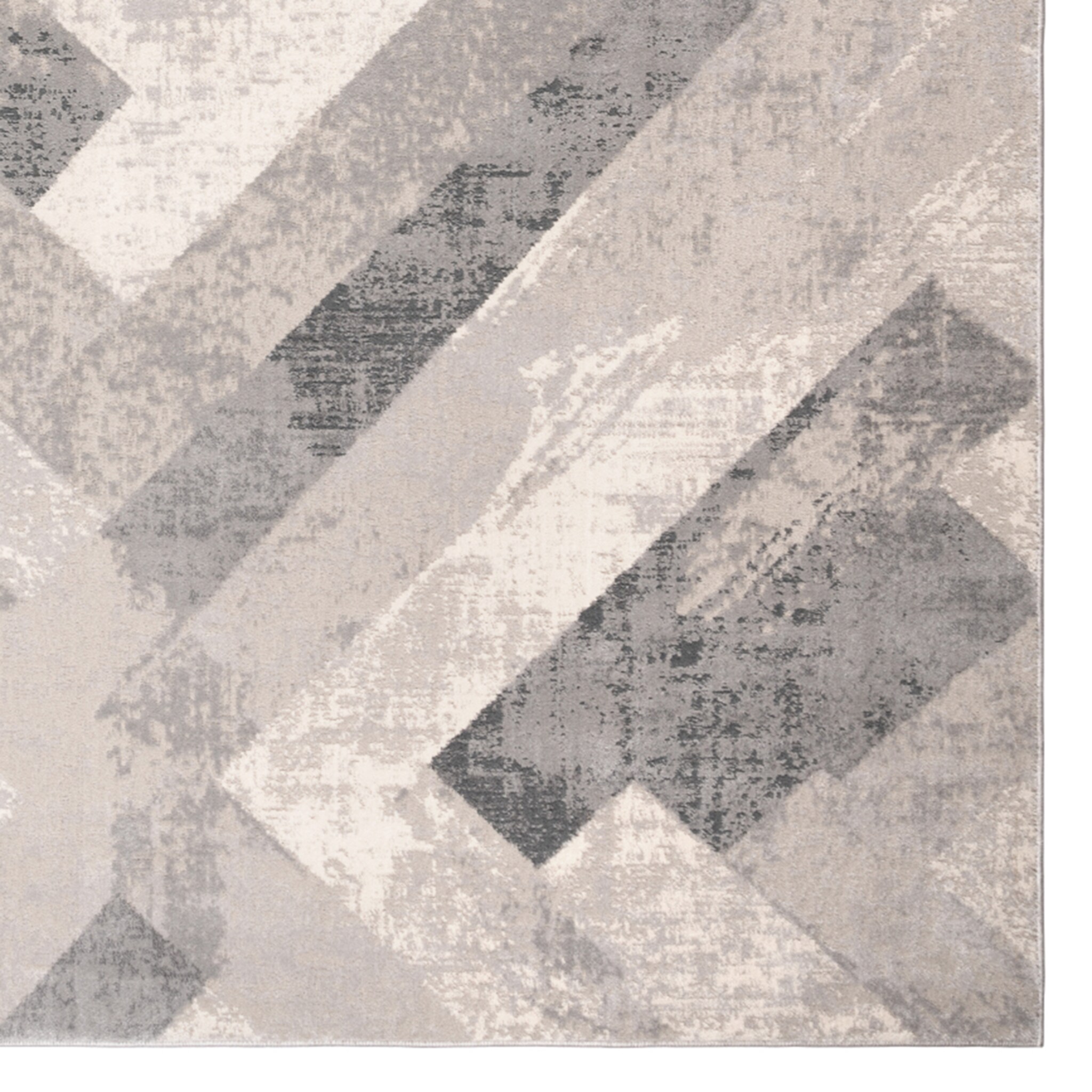 Ethan Soller Geometric Gray and Ivory Synthetic Area Rug, 5' x 7'