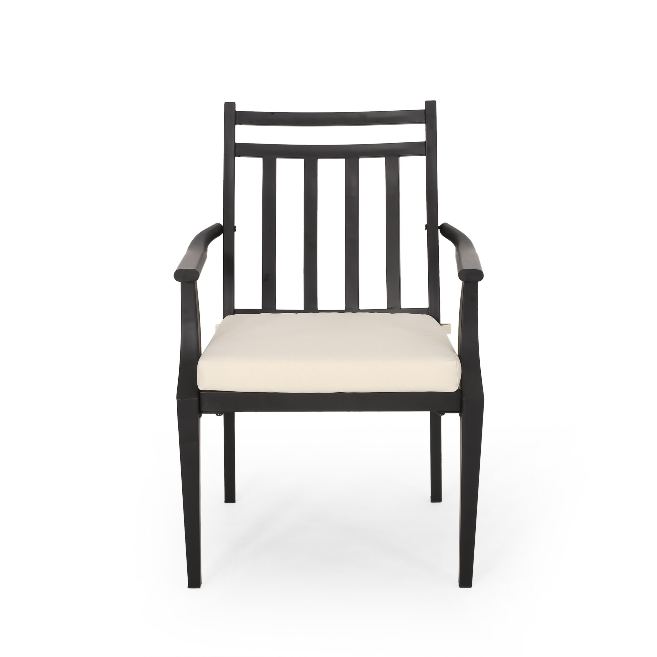 Matte Black and Beige Iron 3-Piece Outdoor Bistro Set with Cushions
