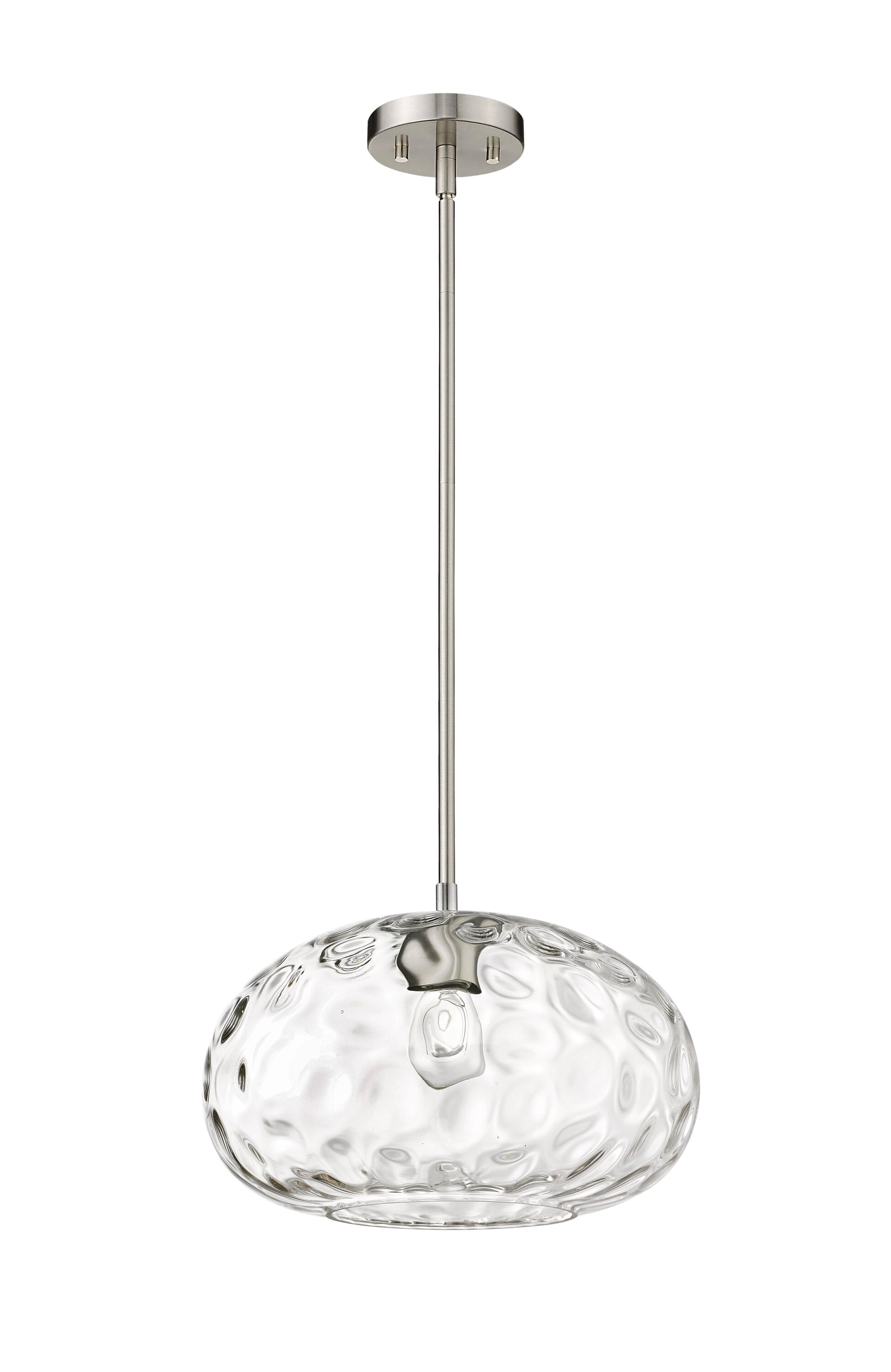 Chloe Contemporary 14" Water-Textured Glass Pendant in Brushed Nickel