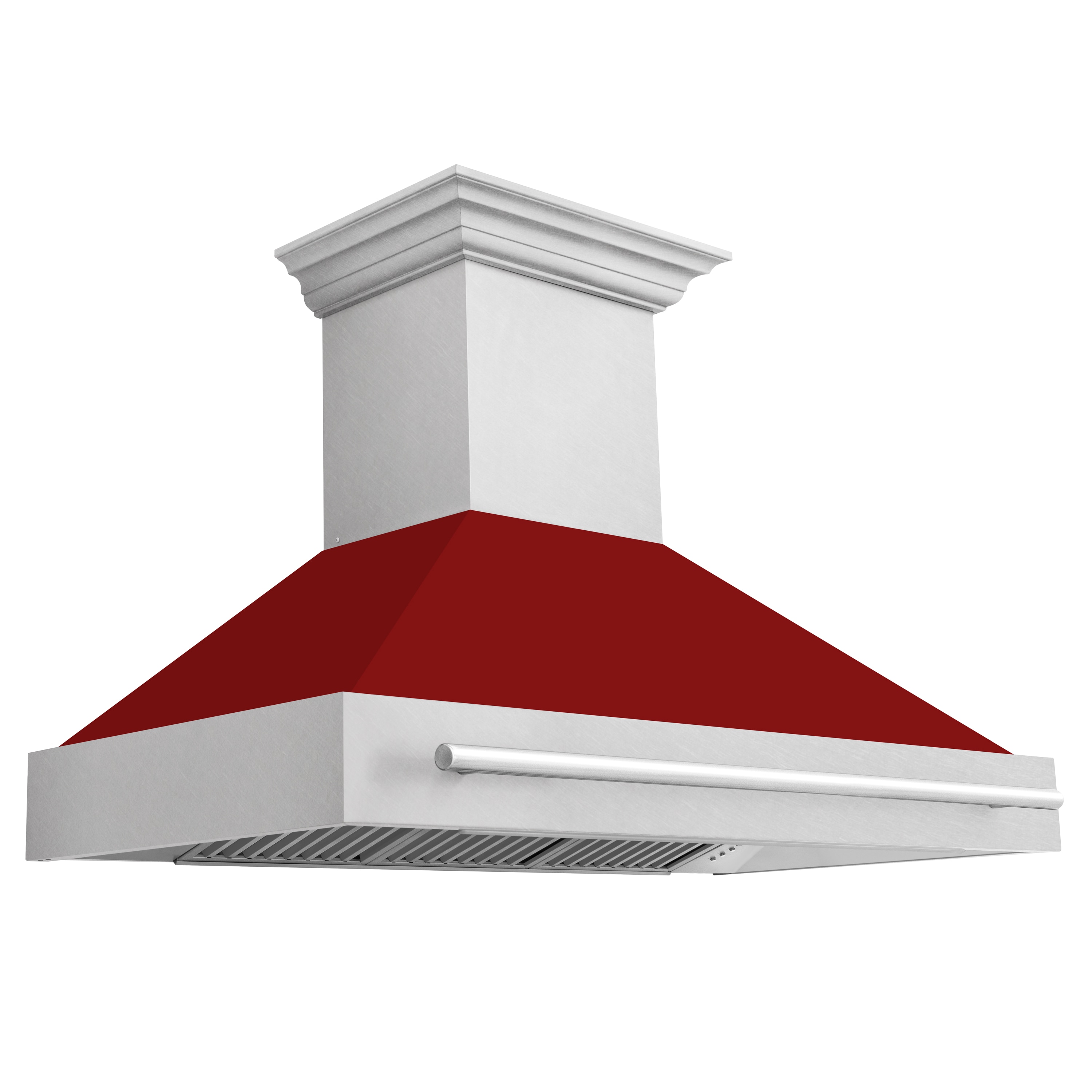 ZLINE KITCHEN & BATH 8654SNX-RG-48 48 inch Ducted 700-CFM Recirculating Fingerprint Resistant Stainless Steel with Red Gloss Shell Wall-Mounted Range Hood